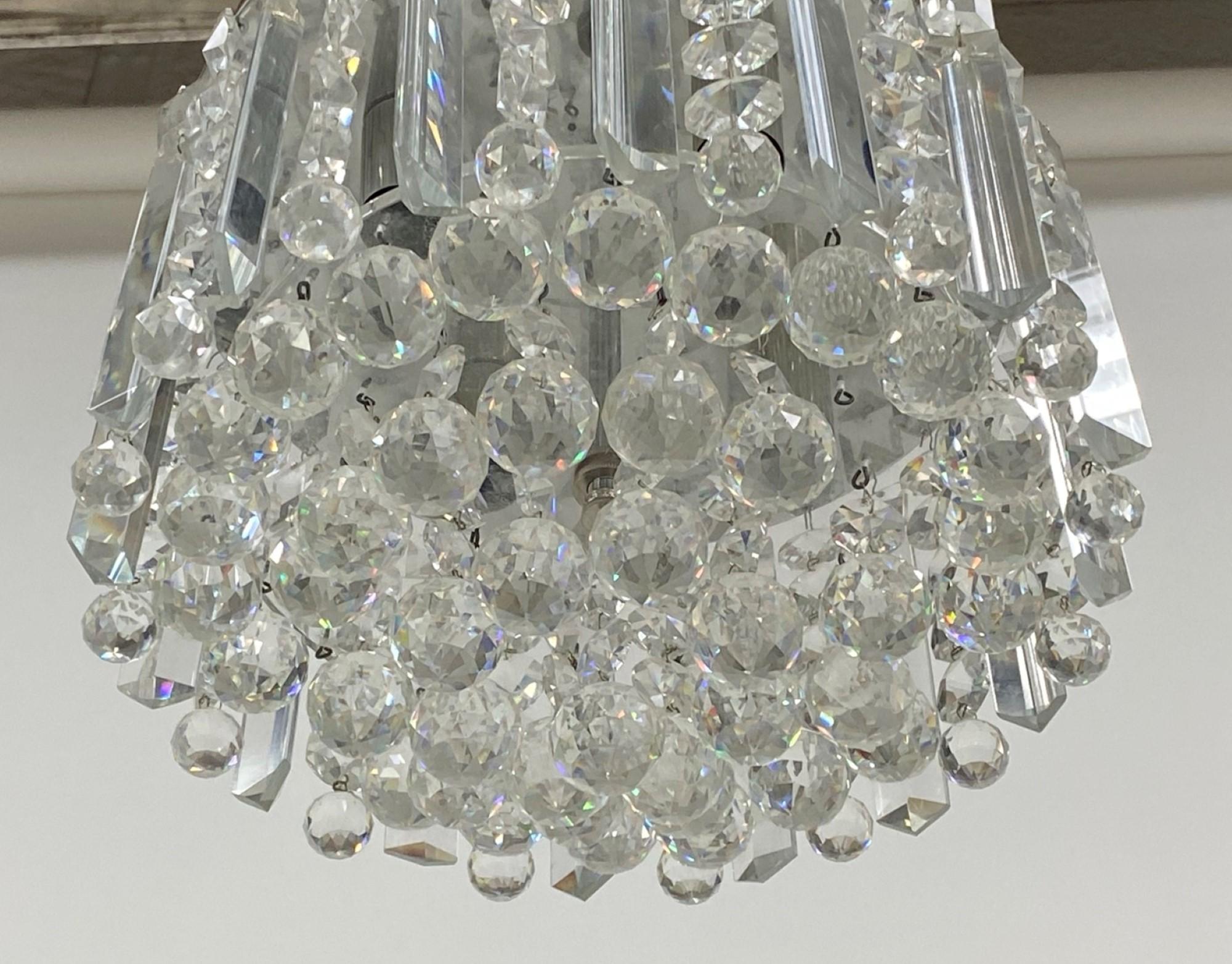 Polished Mid-Century Modern Crystal Flush Mount Chandelier from Beverly Hills