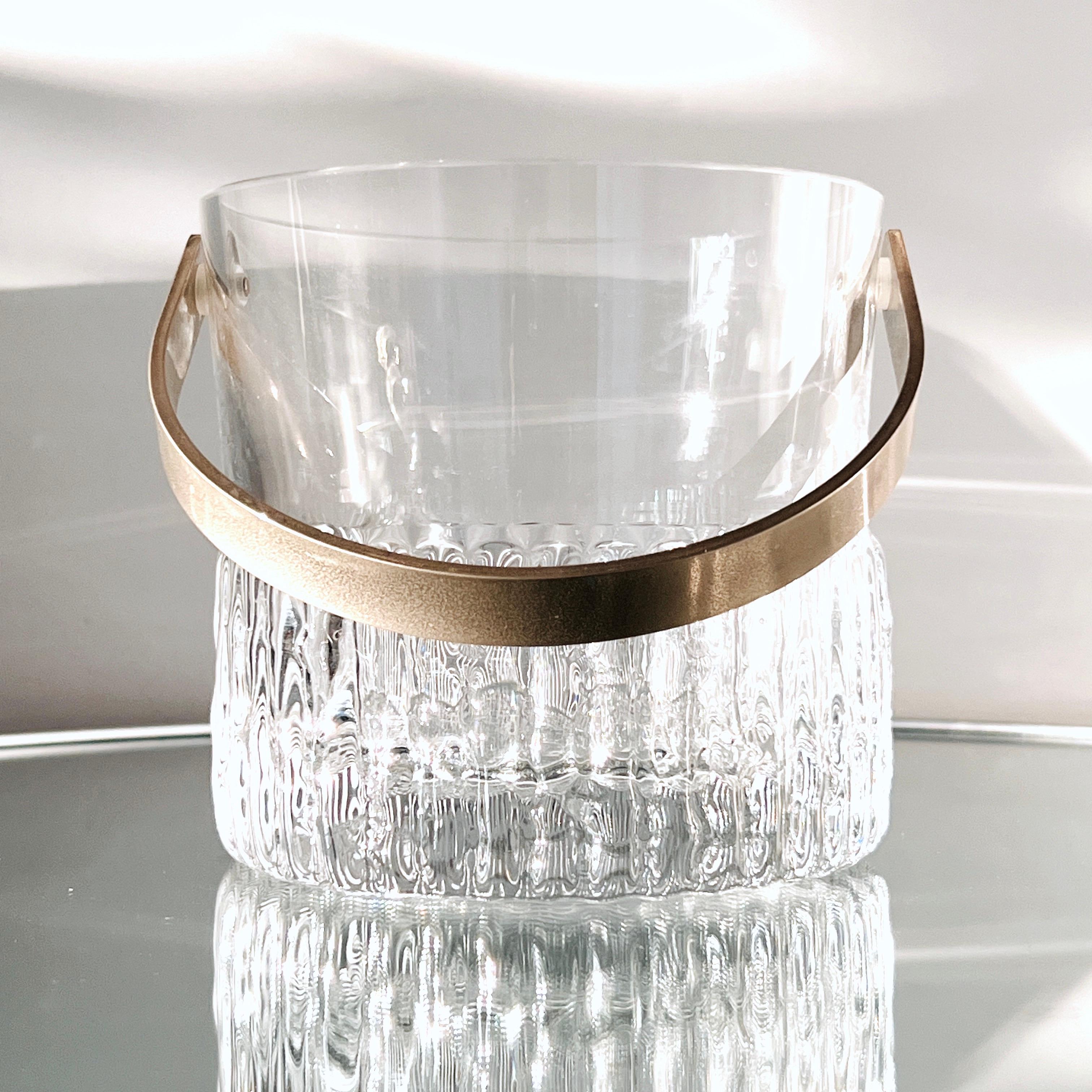 French Mid-Century Modern Crystal Ice Bucket with Textured Glass, France, c. 1970s For Sale