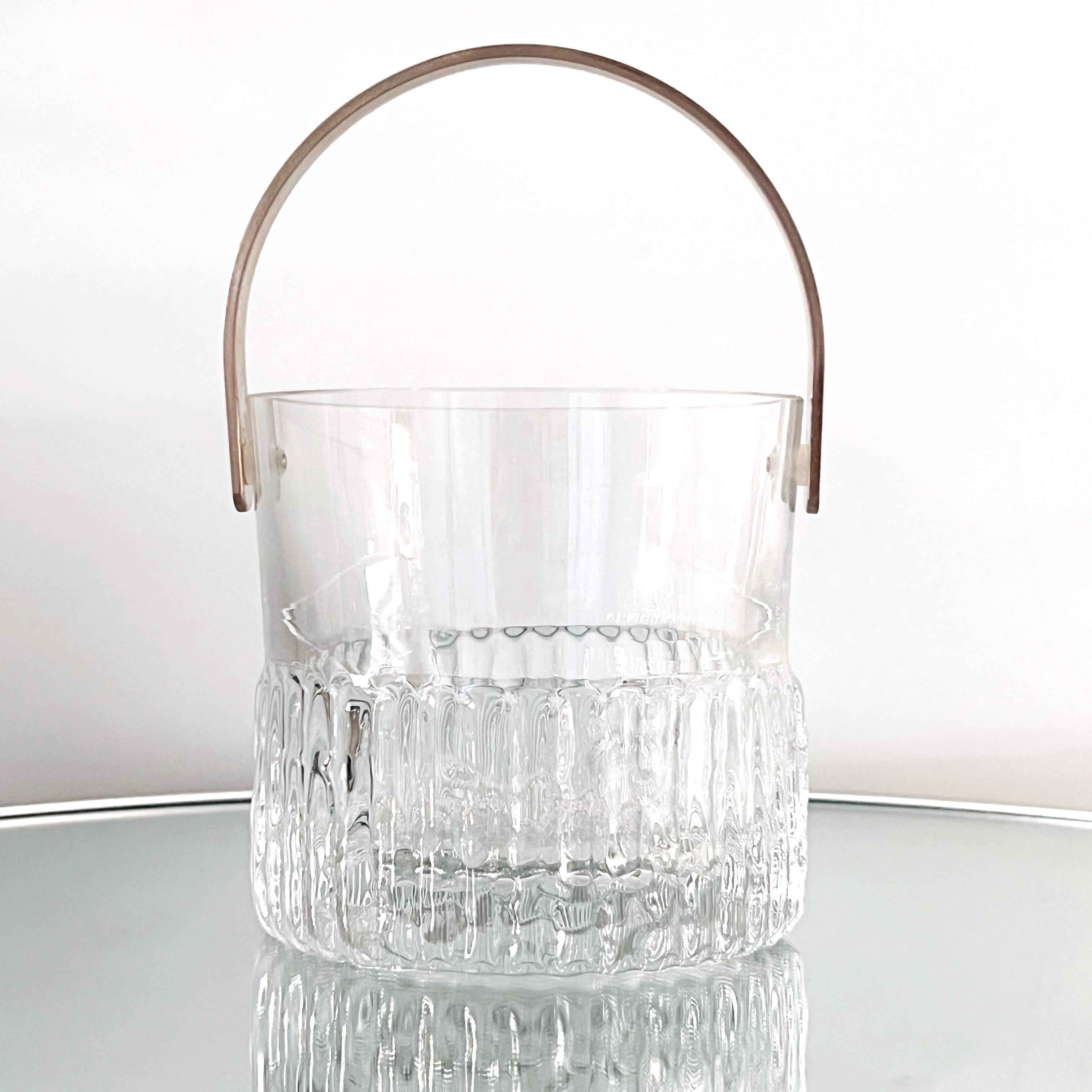Late 20th Century Mid-Century Modern Crystal Ice Bucket with Textured Glass, France, c. 1970s For Sale
