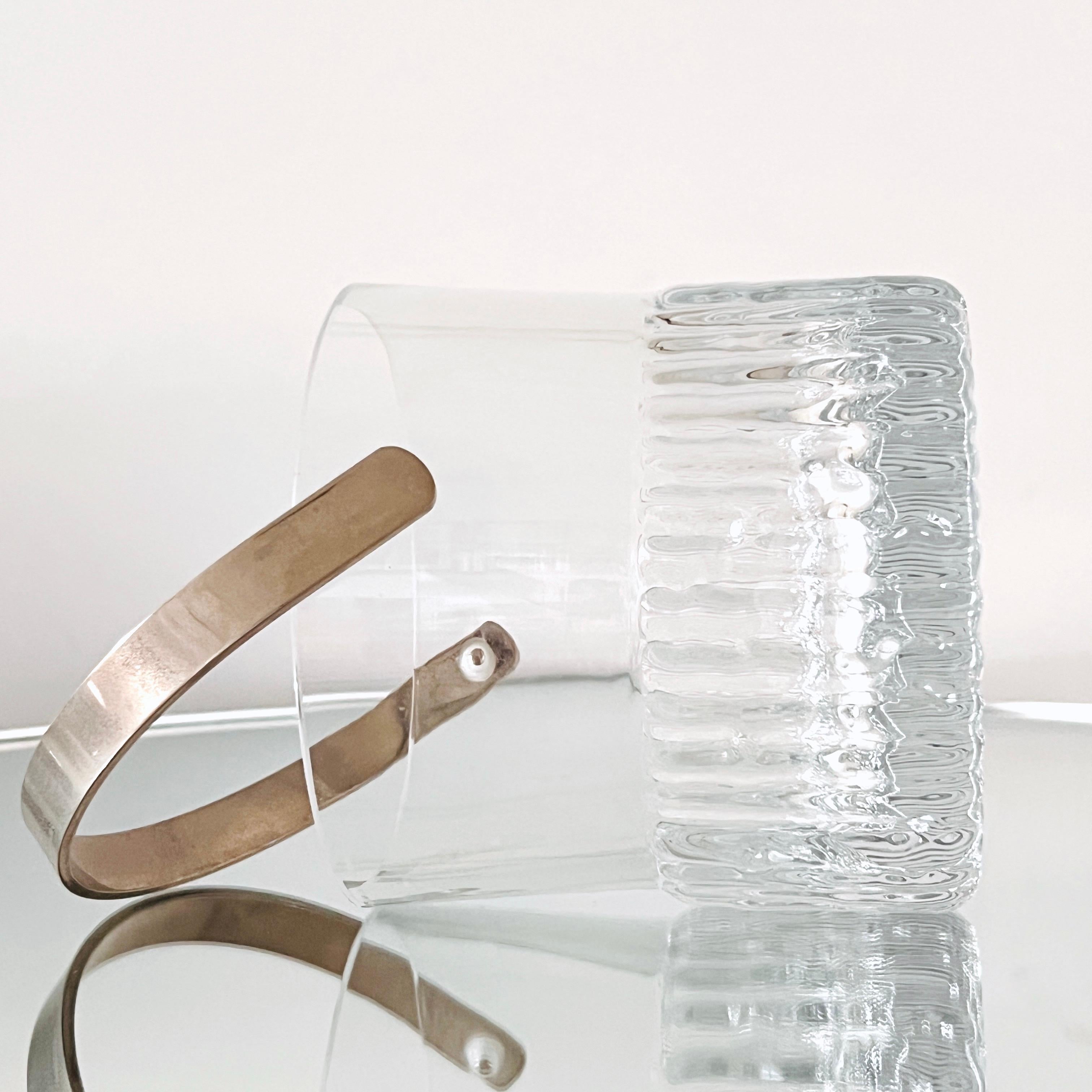 Blown Glass Mid-Century Modern Crystal Ice Bucket with Textured Glass, France, c. 1970s For Sale