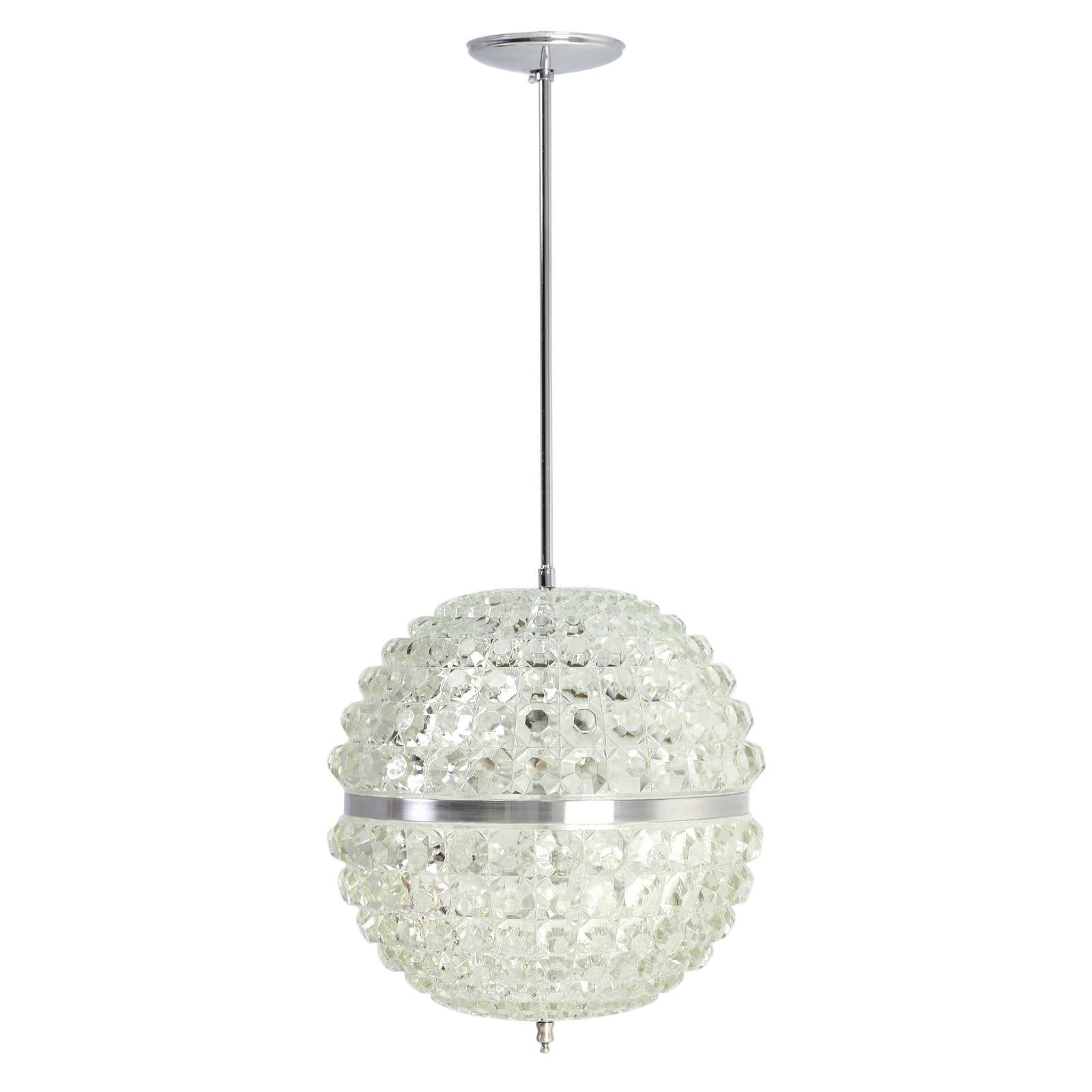 Mid-Century Modern Crystal Orb Pendant Fixture from Argentina For Sale