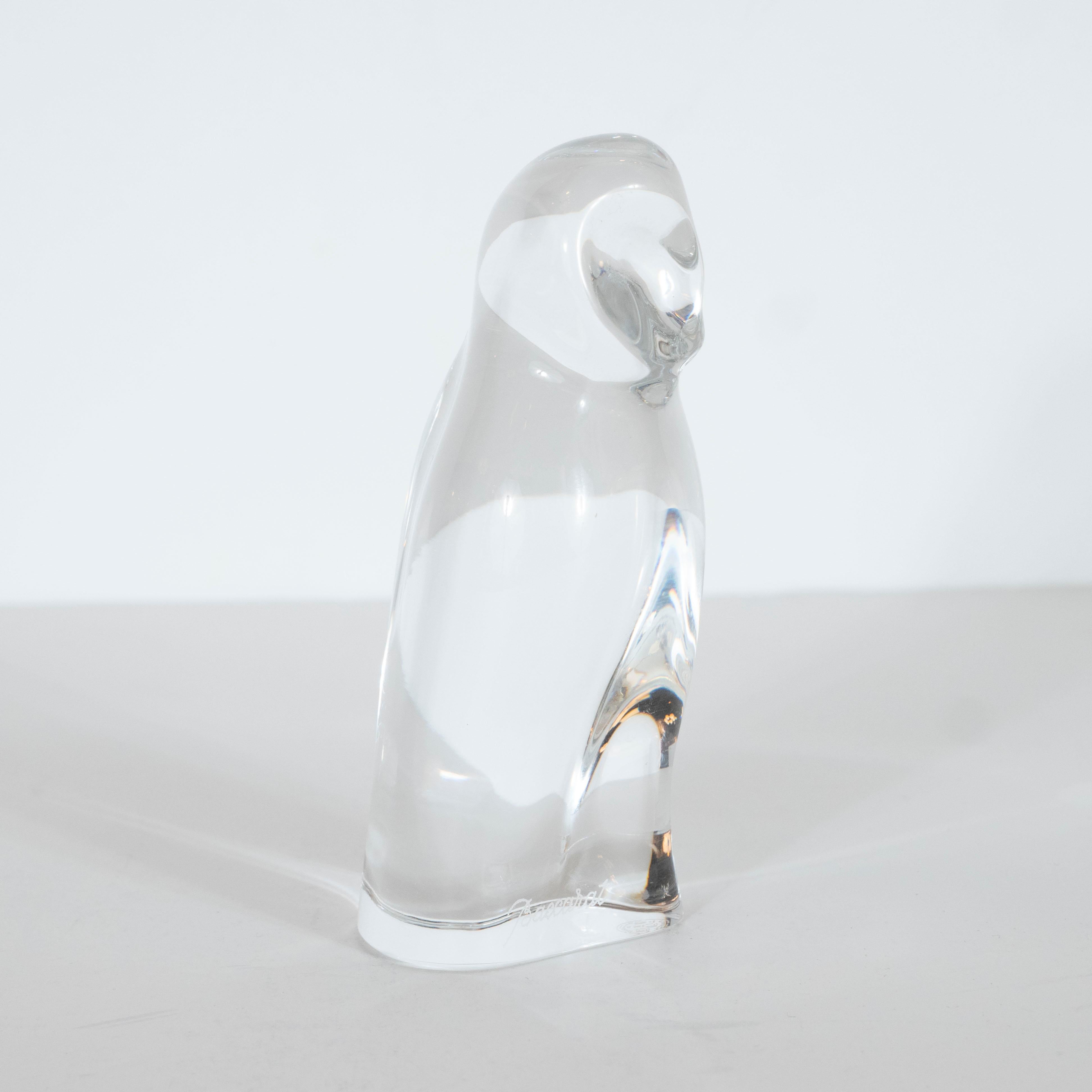 French Mid-Century Modern Crystal Owl Paperweight by Baccarat of France For Sale