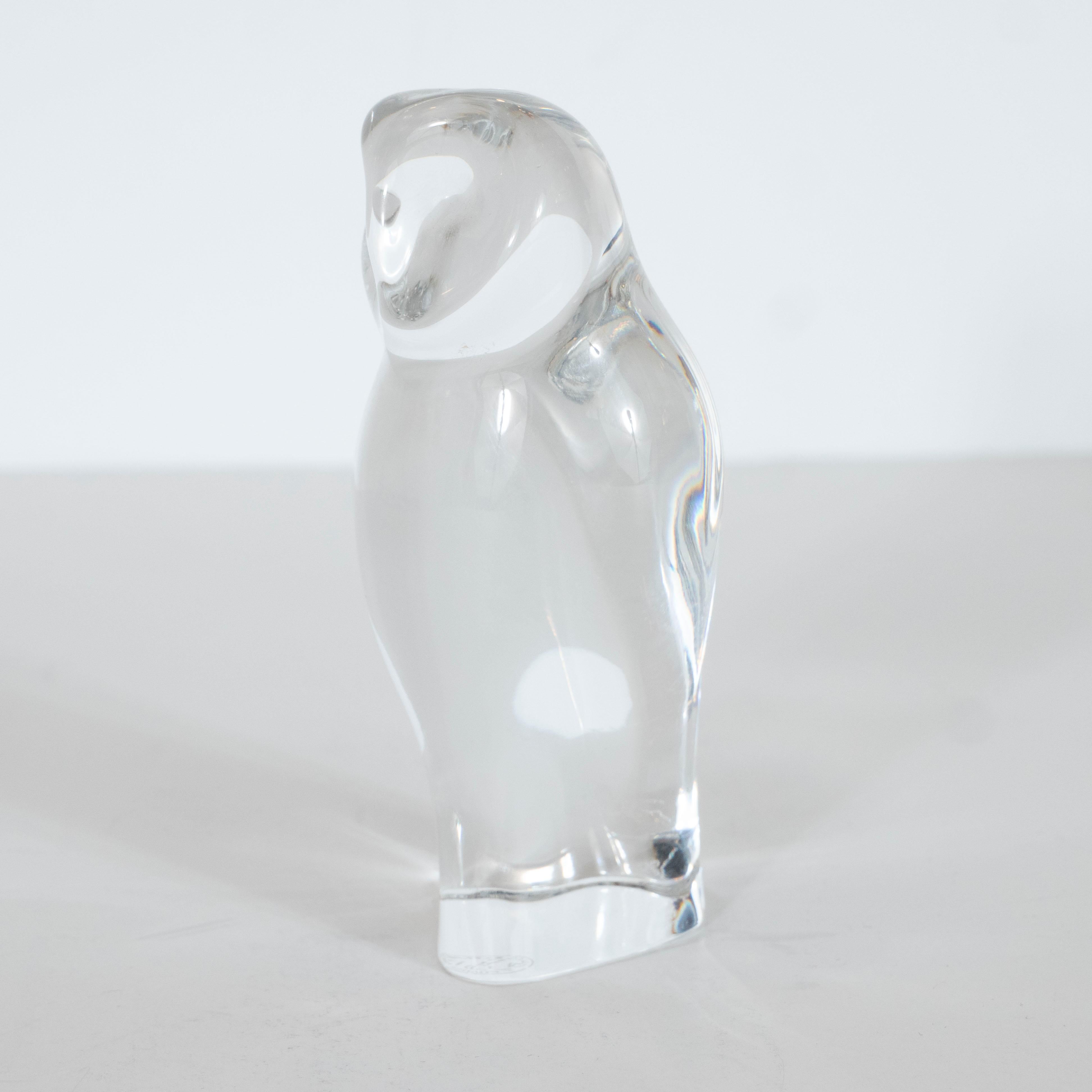 Mid-20th Century Mid-Century Modern Crystal Owl Paperweight by Baccarat of France For Sale