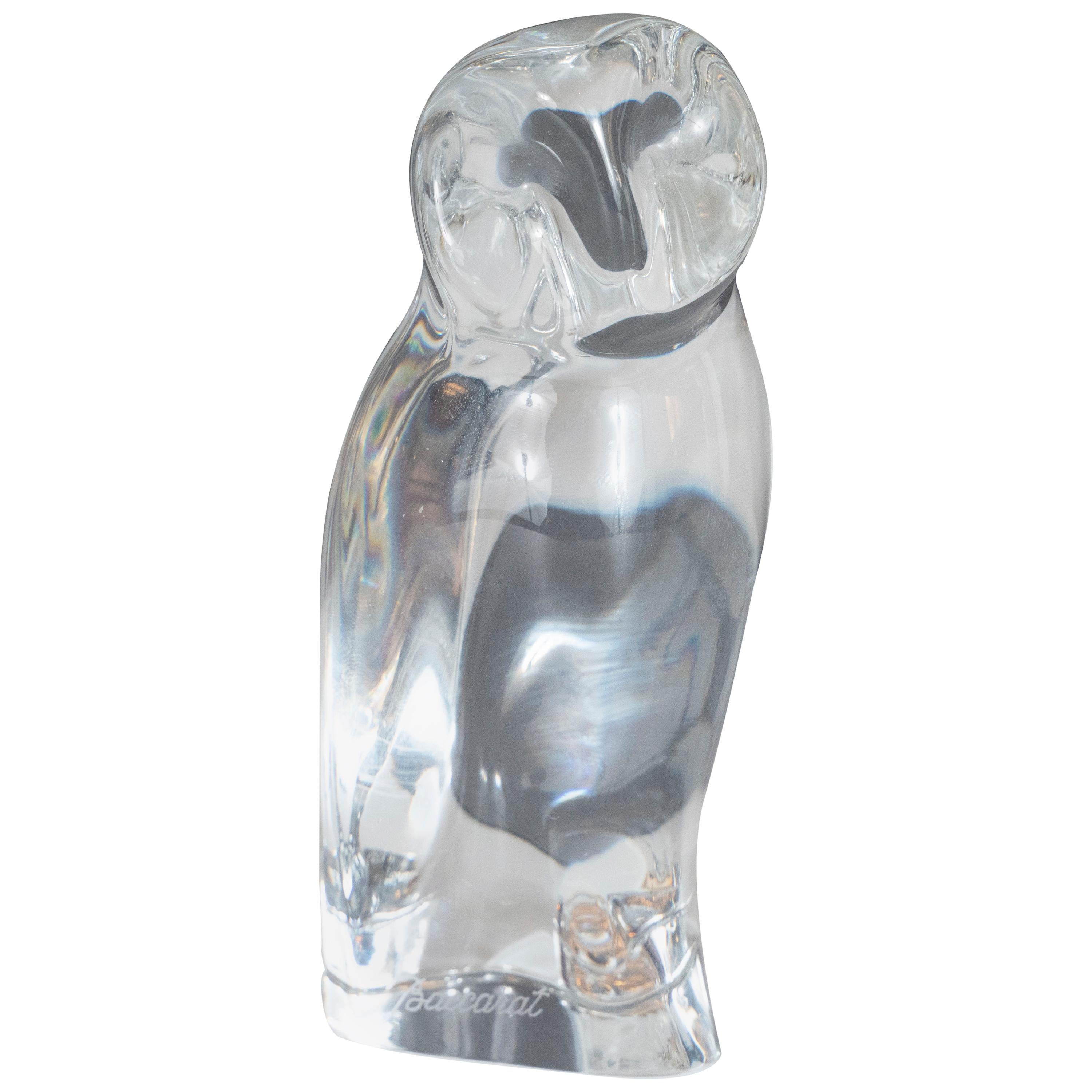 Mid-Century Modern Crystal Owl Paperweight by Baccarat of France