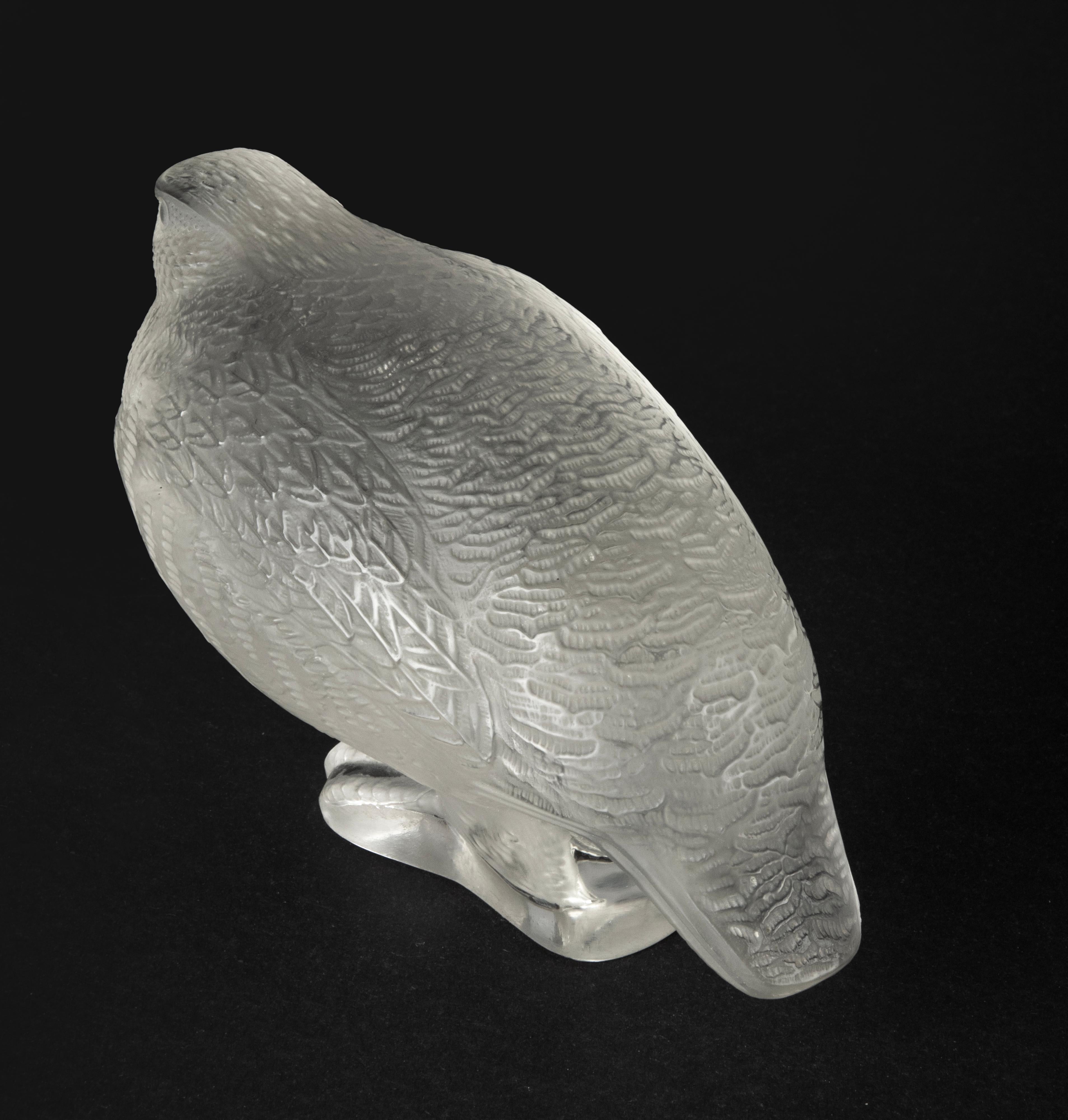 Mid-Century Modern Crystal Paperweight / Figurine of a Quail Bird, Lalique For Sale 2