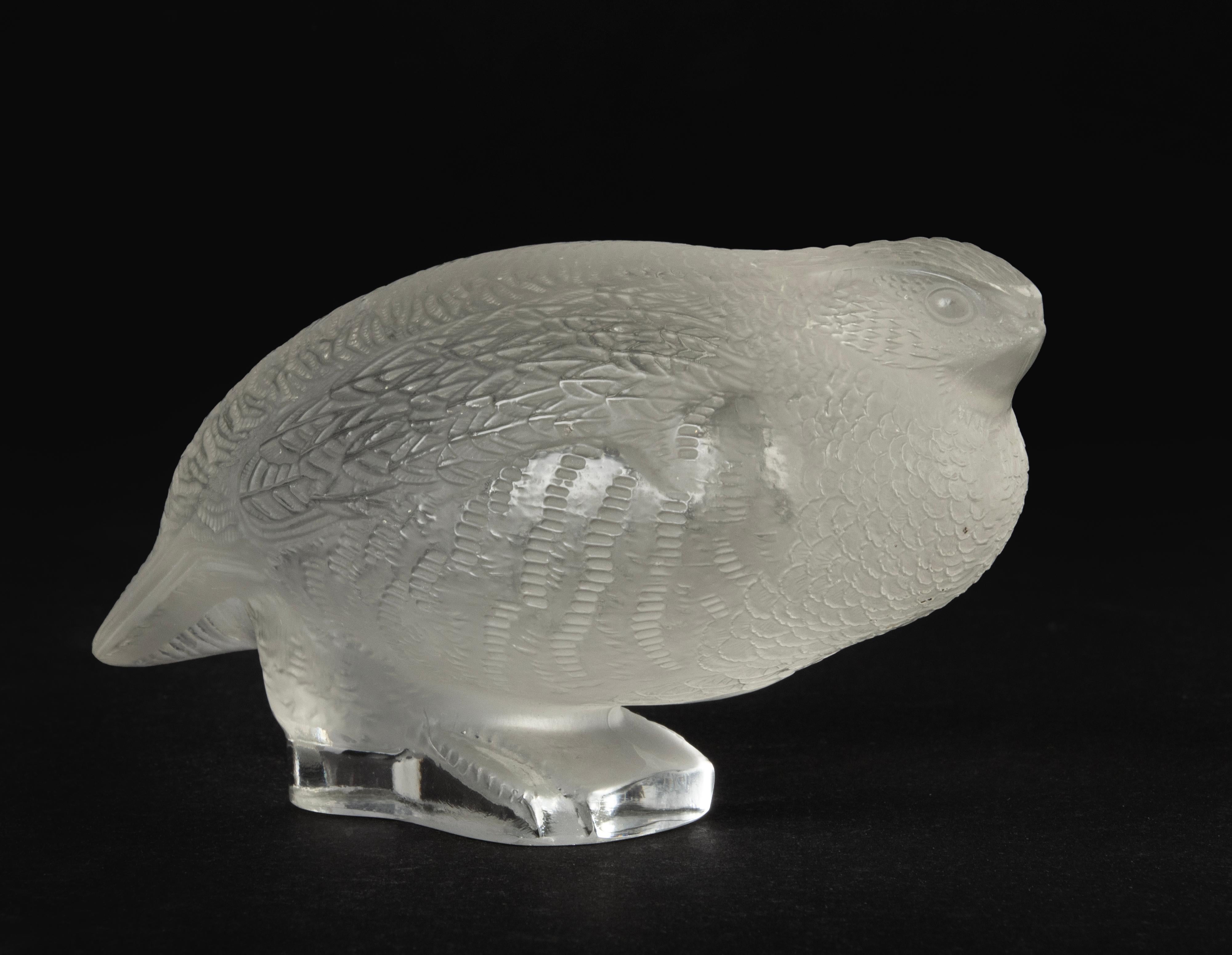 Mid-Century Modern Crystal Paperweight / Figurine of a Quail Bird, Lalique For Sale 3