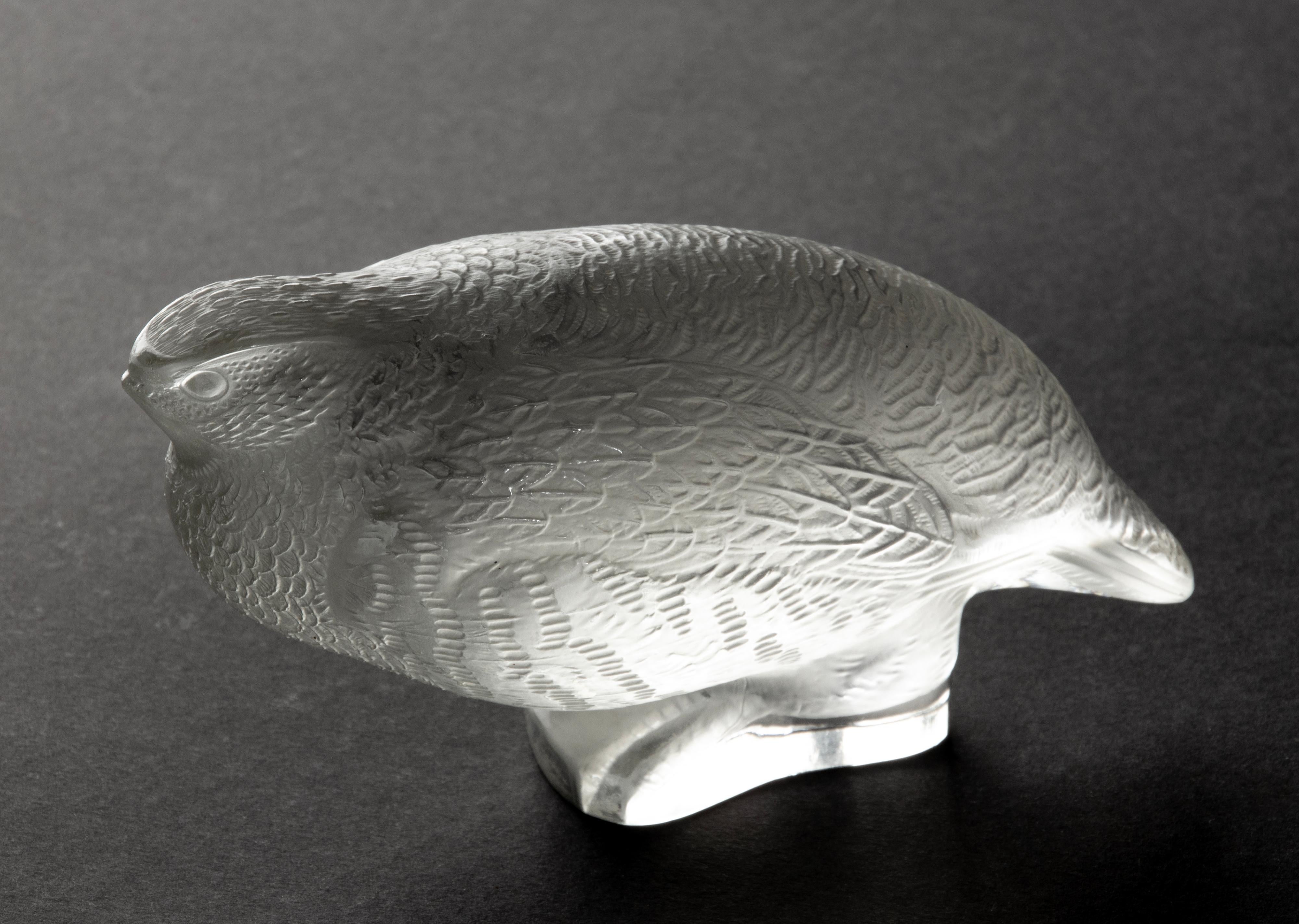 Mid-Century Modern Crystal Paperweight / Figurine of a Quail Bird, Lalique For Sale 5