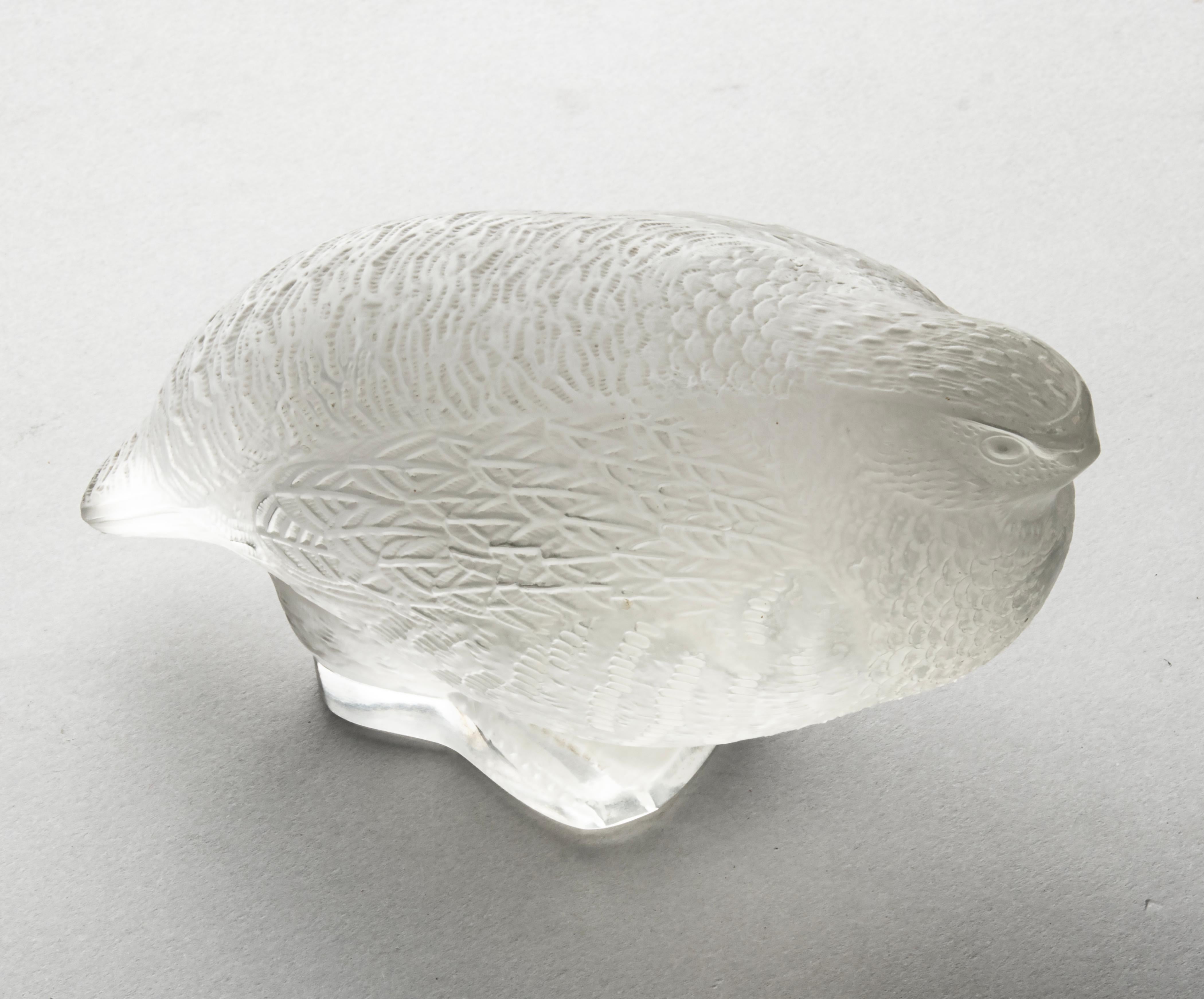 Mid-Century Modern Crystal Paperweight / Figurine of a Quail Bird, Lalique For Sale 9