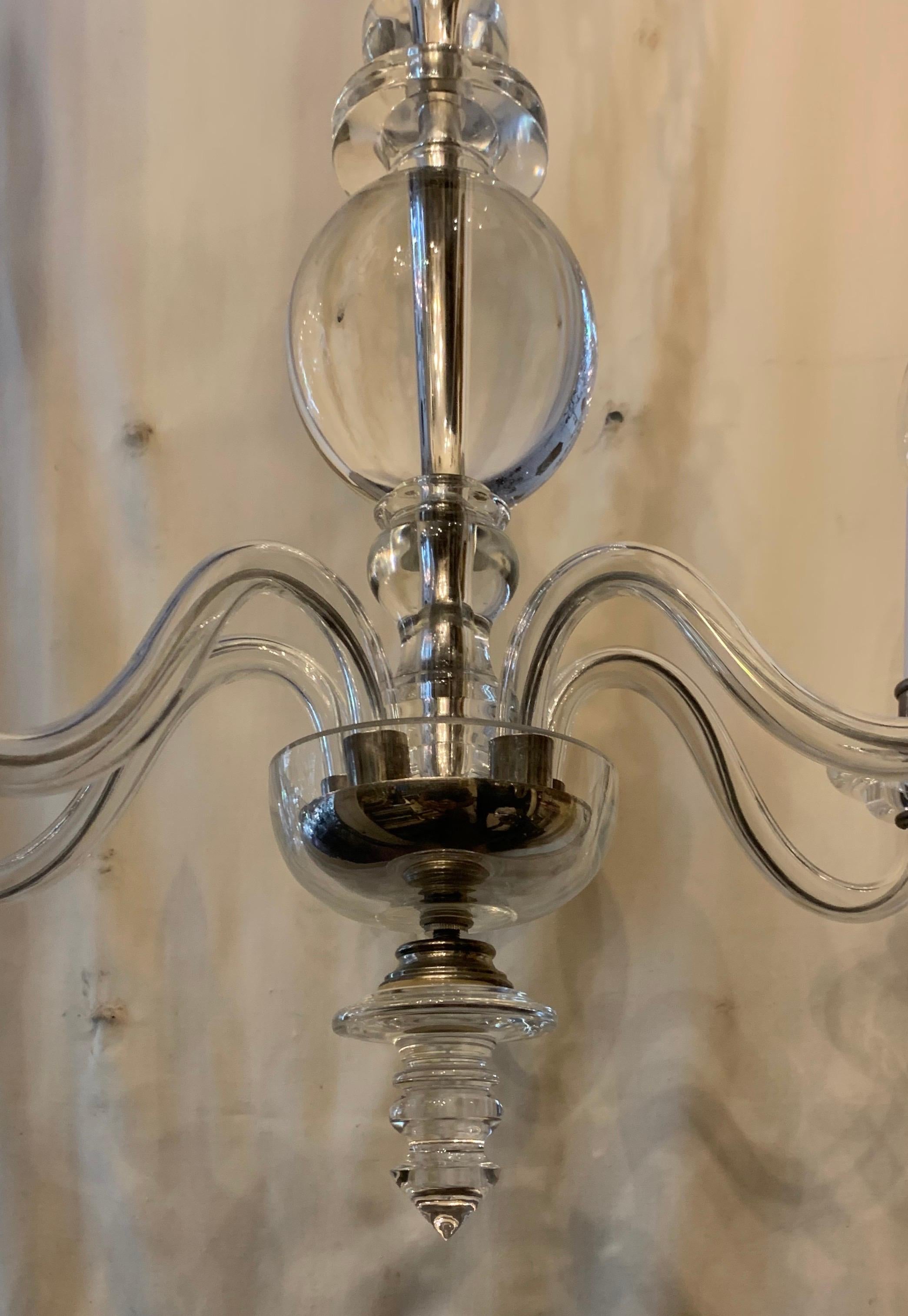 20th Century Mid-Century Modern Crystal Polished Nickel 5-Light Fixture Petite Chandelier