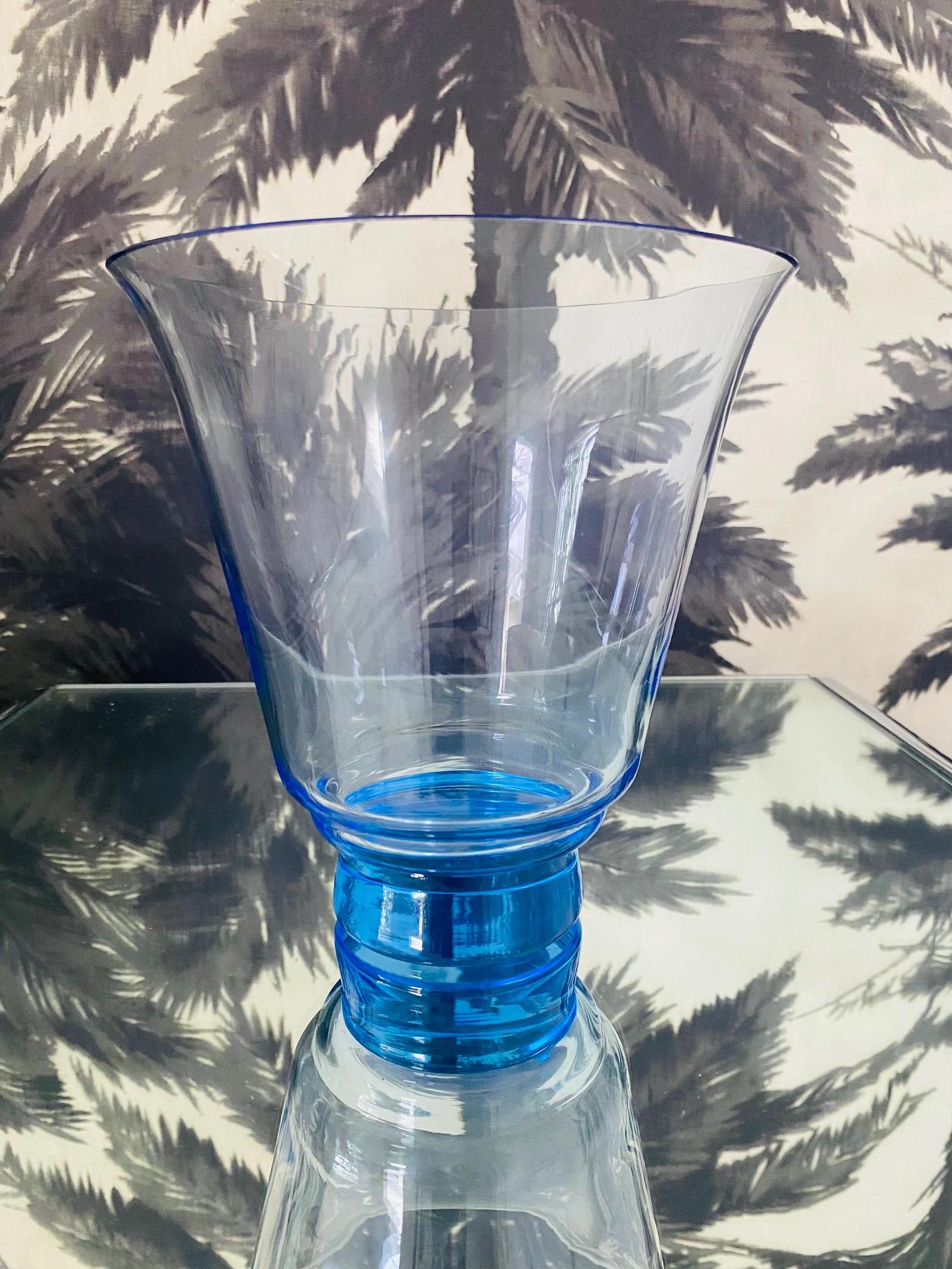 Hand-Crafted Art Deco Crystal Vase in Electric Blue, Czech Republic, c. 1940s For Sale
