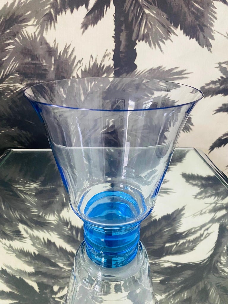 Mid-Century Modern Crystal Vase in Electric Blue, Czech Republic, c. 1950's In Good Condition For Sale In Fort Lauderdale, FL