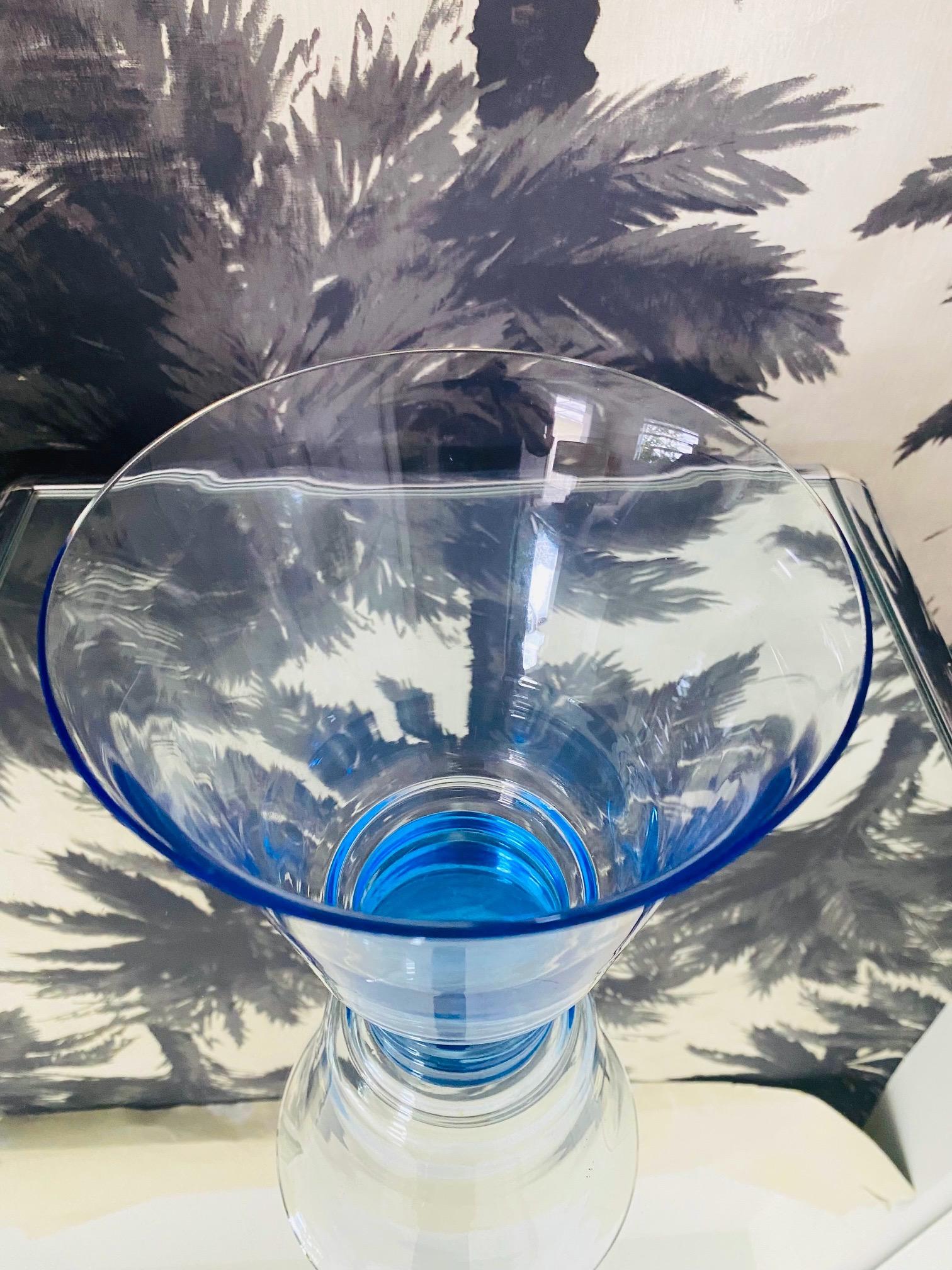 Mid-20th Century Art Deco Crystal Vase in Electric Blue, Czech Republic, c. 1940s For Sale