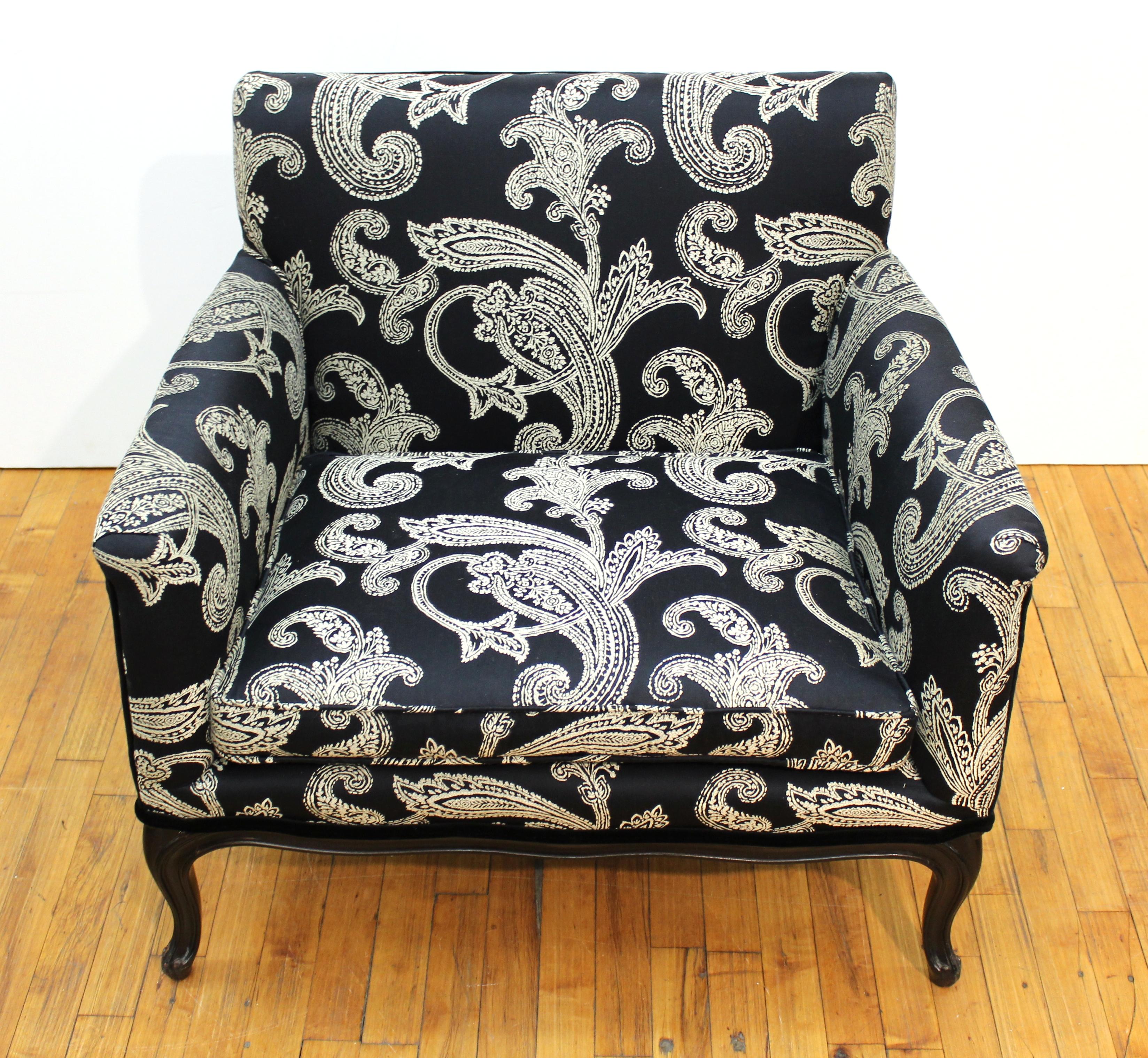 American Mid-Century Modern Cube Armchairs in Ralph Lauren Paisley Fabric Upholstery