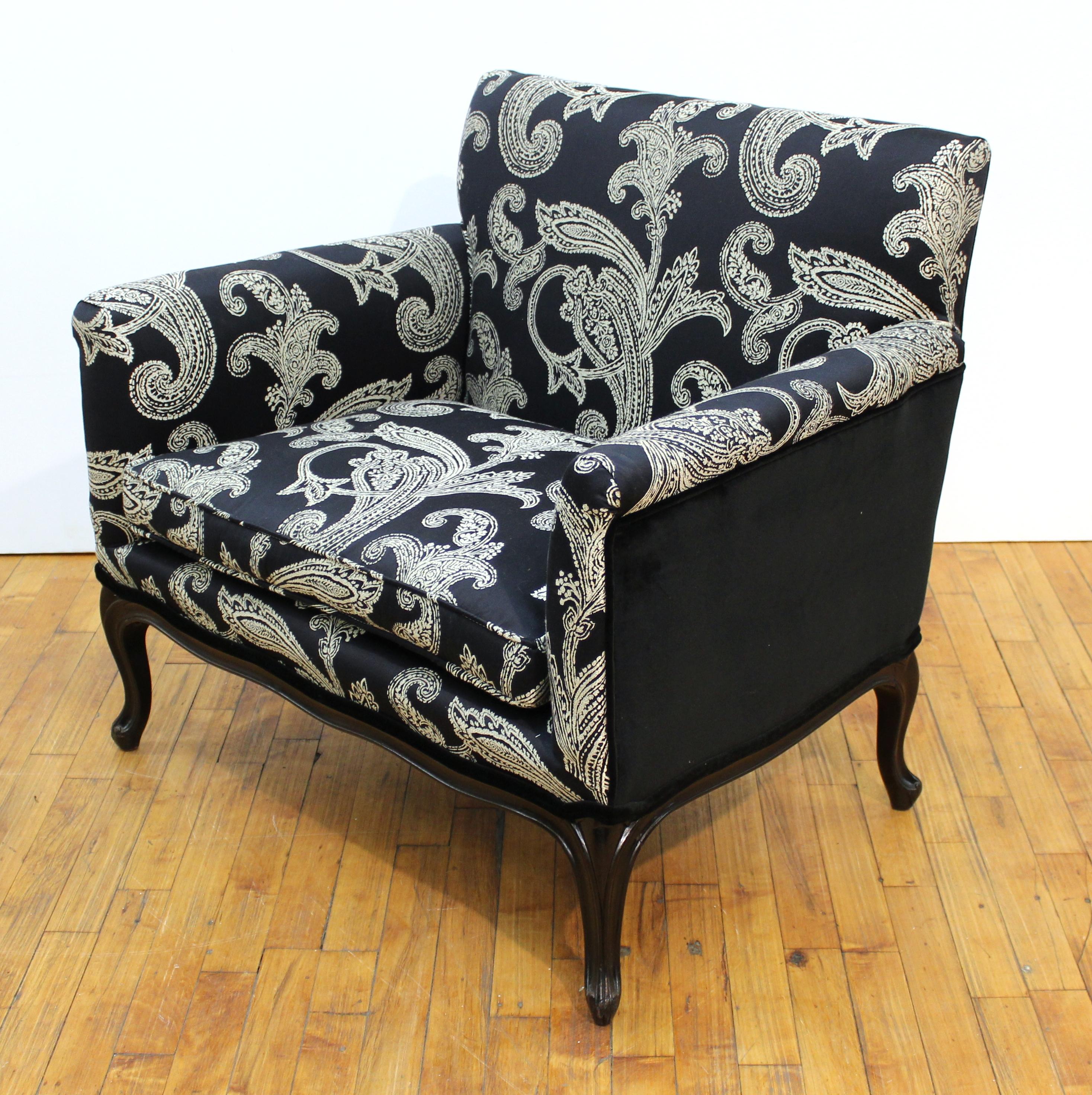 Mid-Century Modern Cube Armchairs in Ralph Lauren Paisley Fabric Upholstery In Good Condition In New York, NY