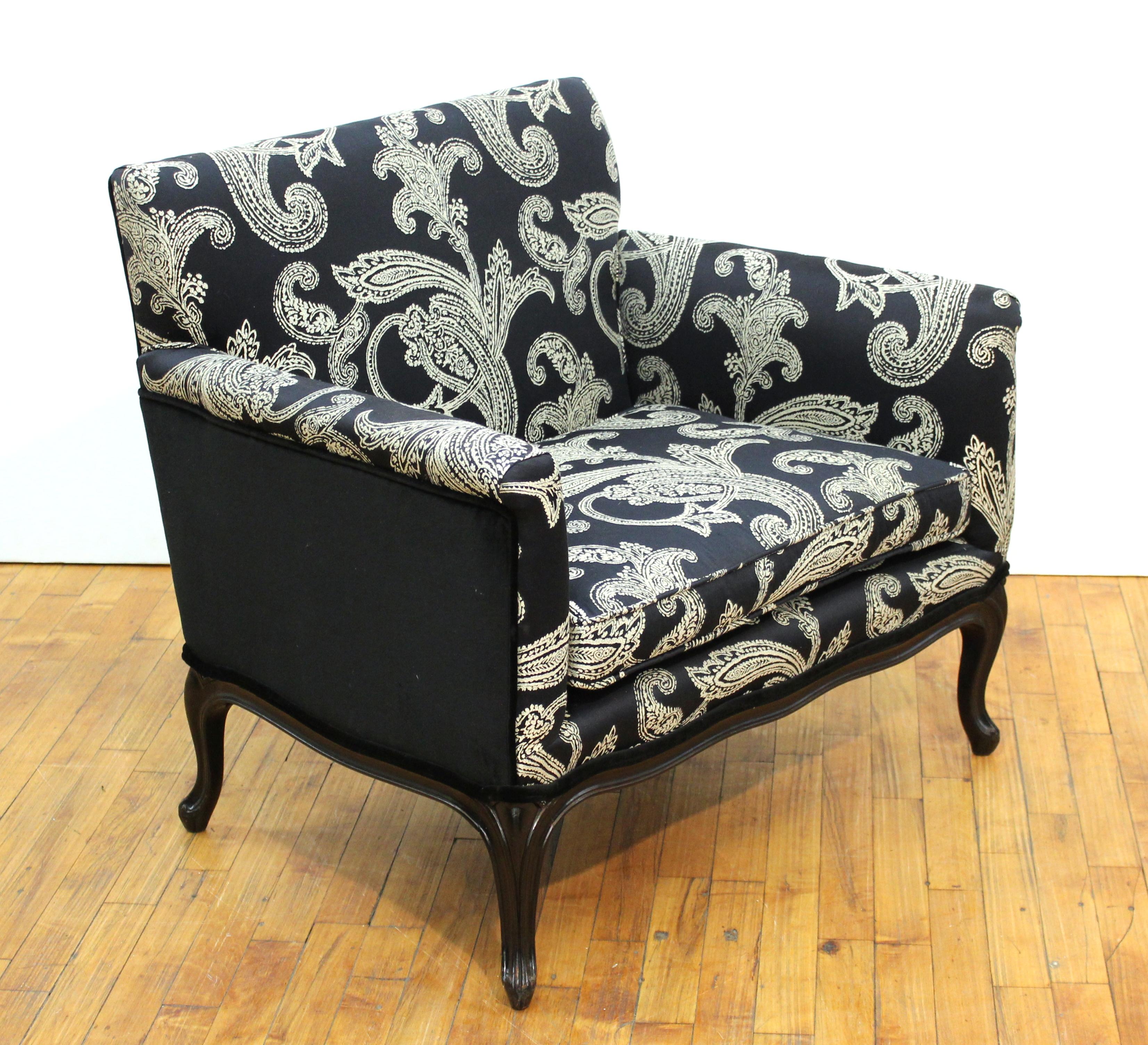 Mid-Century Modern Cube Armchairs in Ralph Lauren Paisley Fabric Upholstery 4