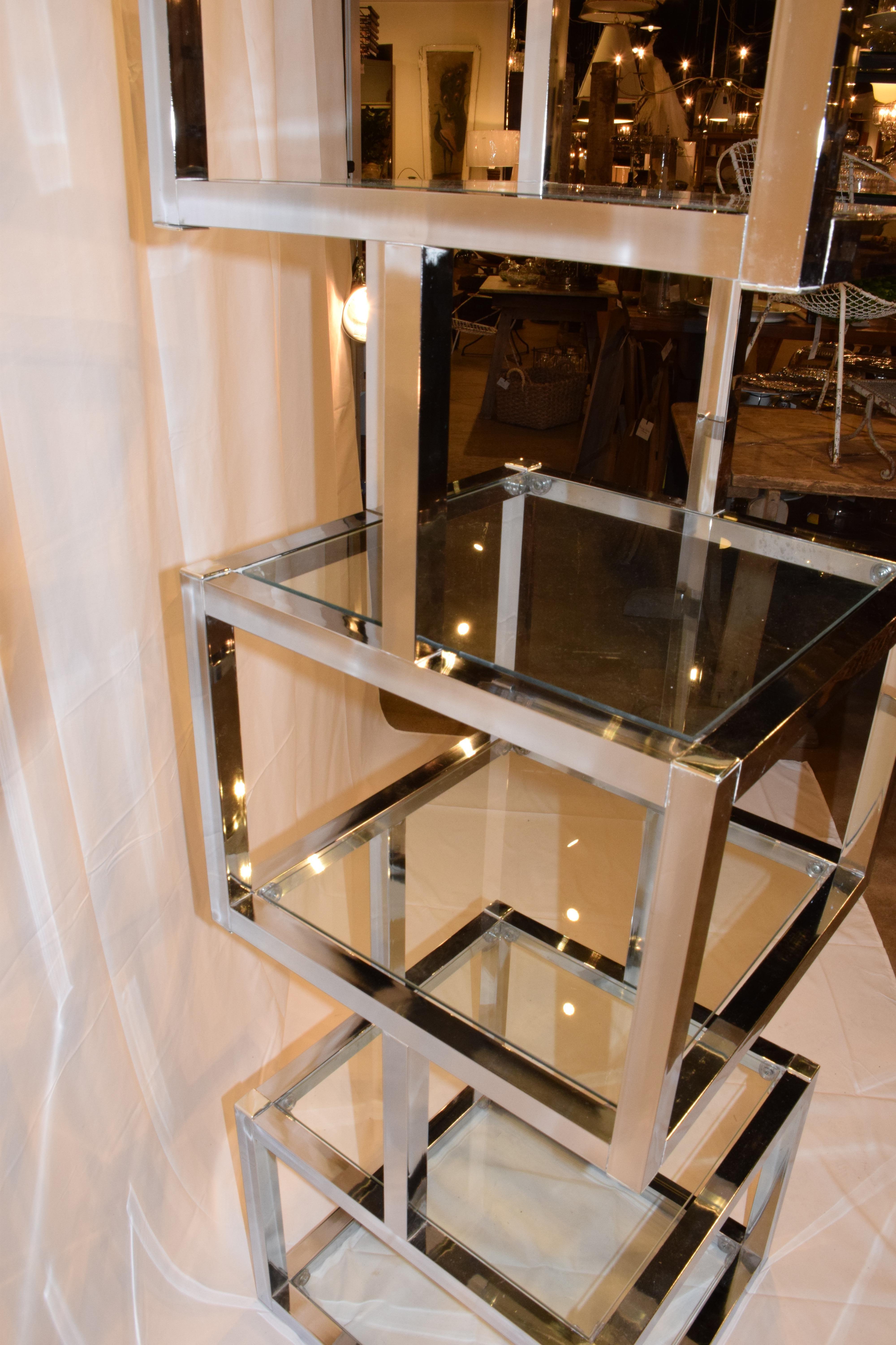 Mid-Century Modern Cube Chrome and Glass Étagère 5