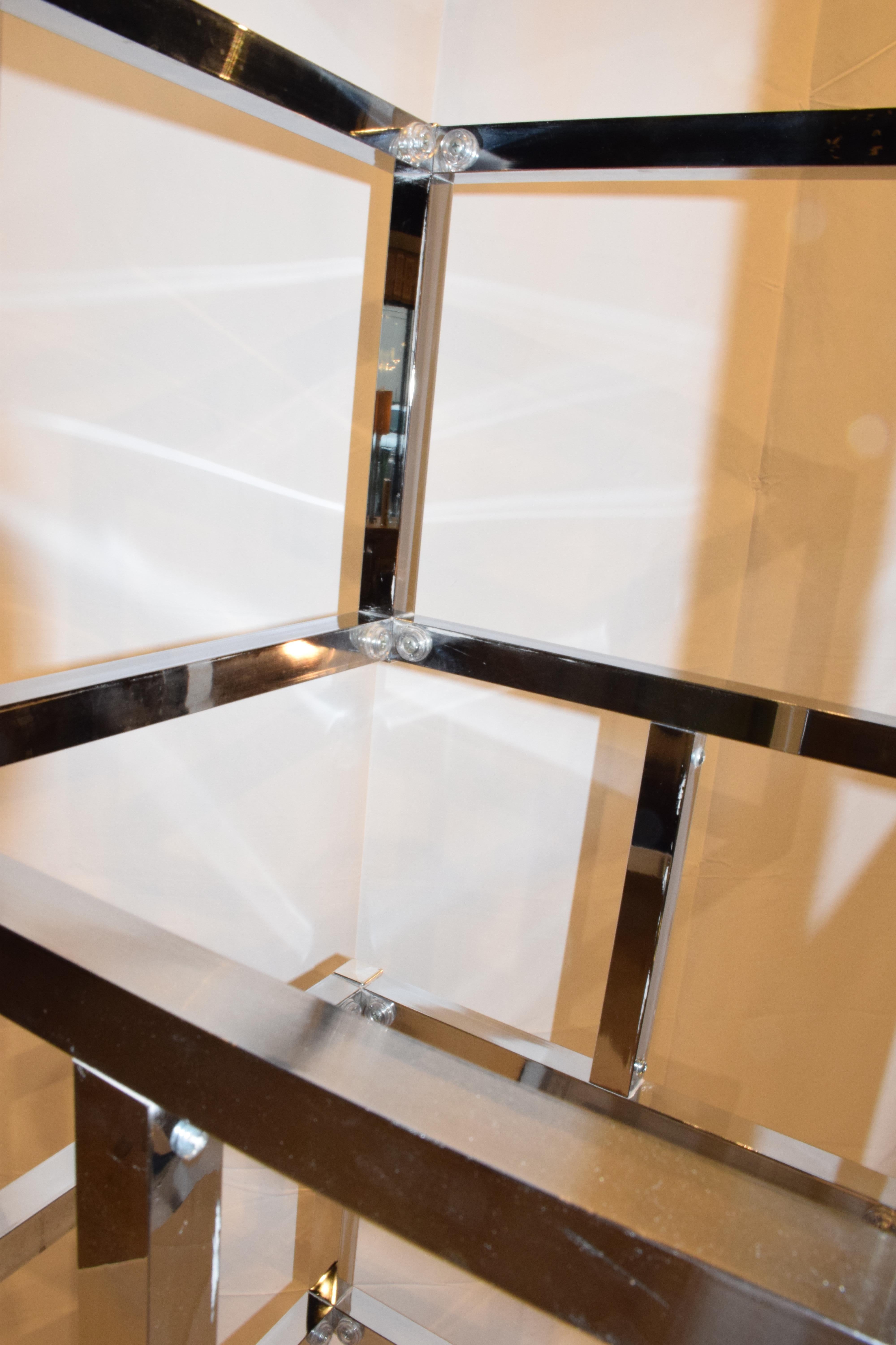 Polished Mid-Century Modern Cube Chrome and Glass Étagère
