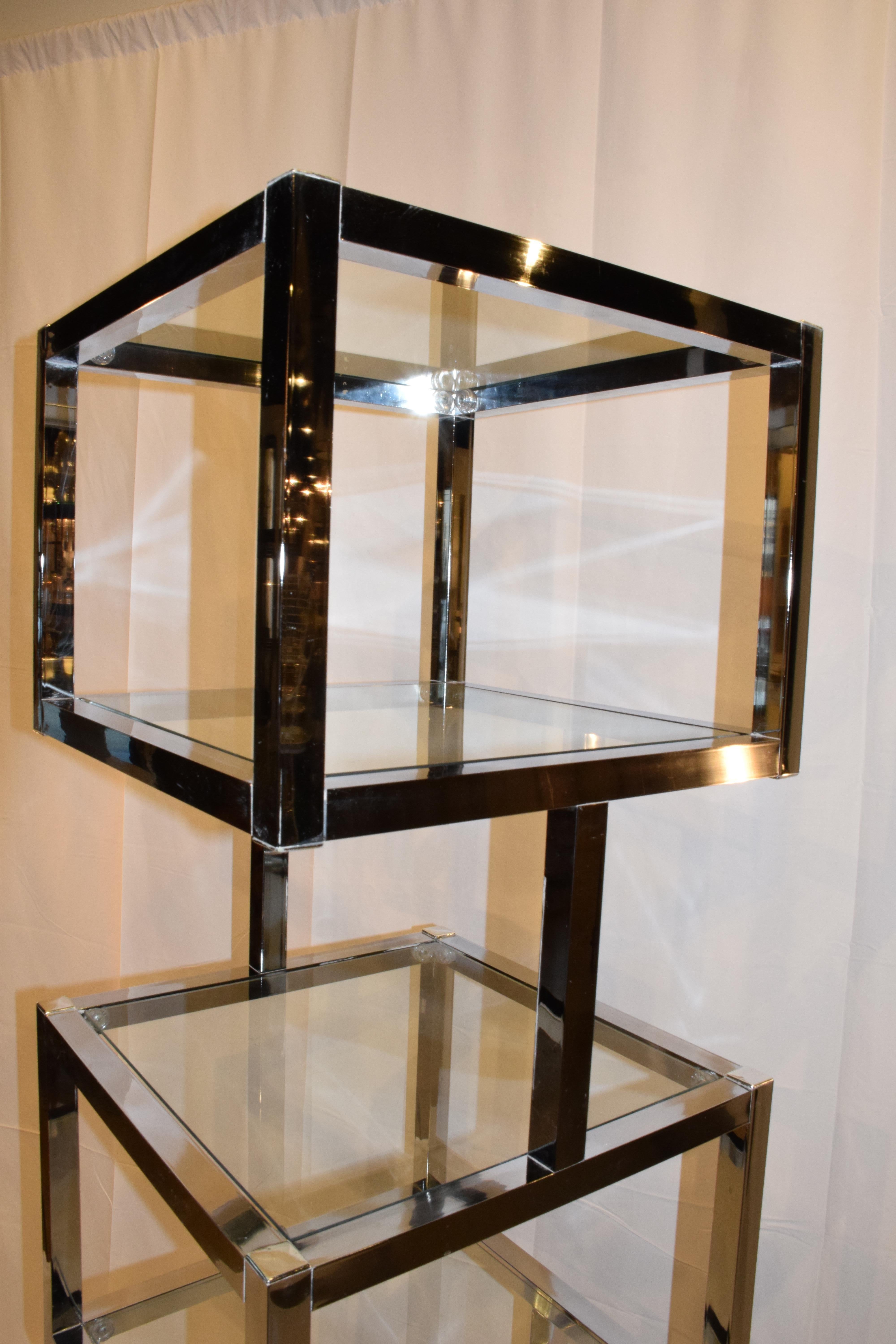 Mid-Century Modern Cube Chrome and Glass Étagère 1