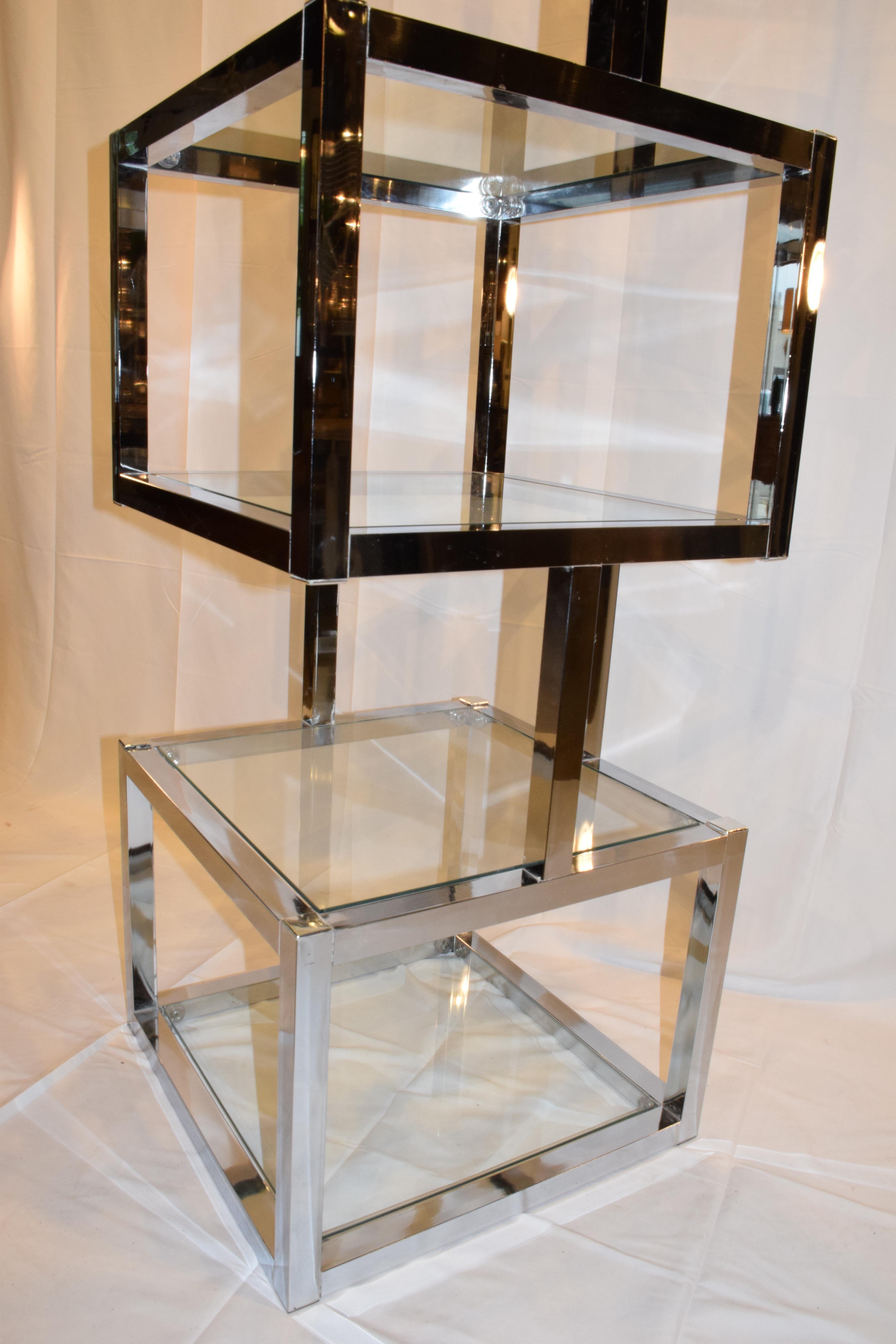 Mid-Century Modern Cube Chrome and Glass Étagère 2