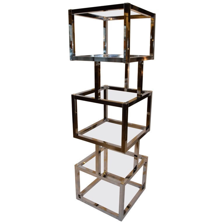 Mid-Century Modern Cube Chrome and Glass Étagère For Sale