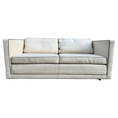 Mid-Century Modern Cube Loveseat Sofa in off White Nubby Linen