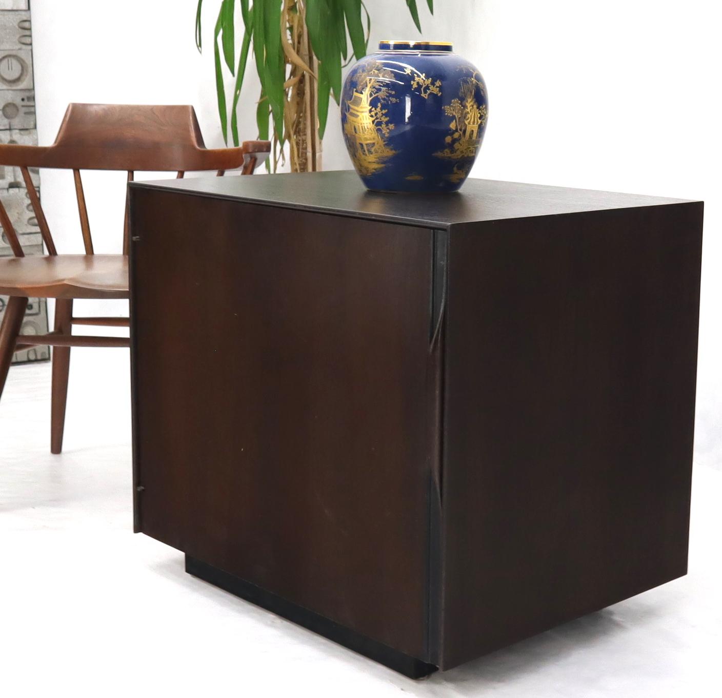 Walnut Mid-Century Modern Cube Shape Compact Liquor Cabinet End Table Espresso Finish For Sale