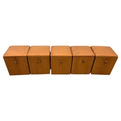 Mid Century Modern Cube Storage with Upholstered Seat - Set of 5