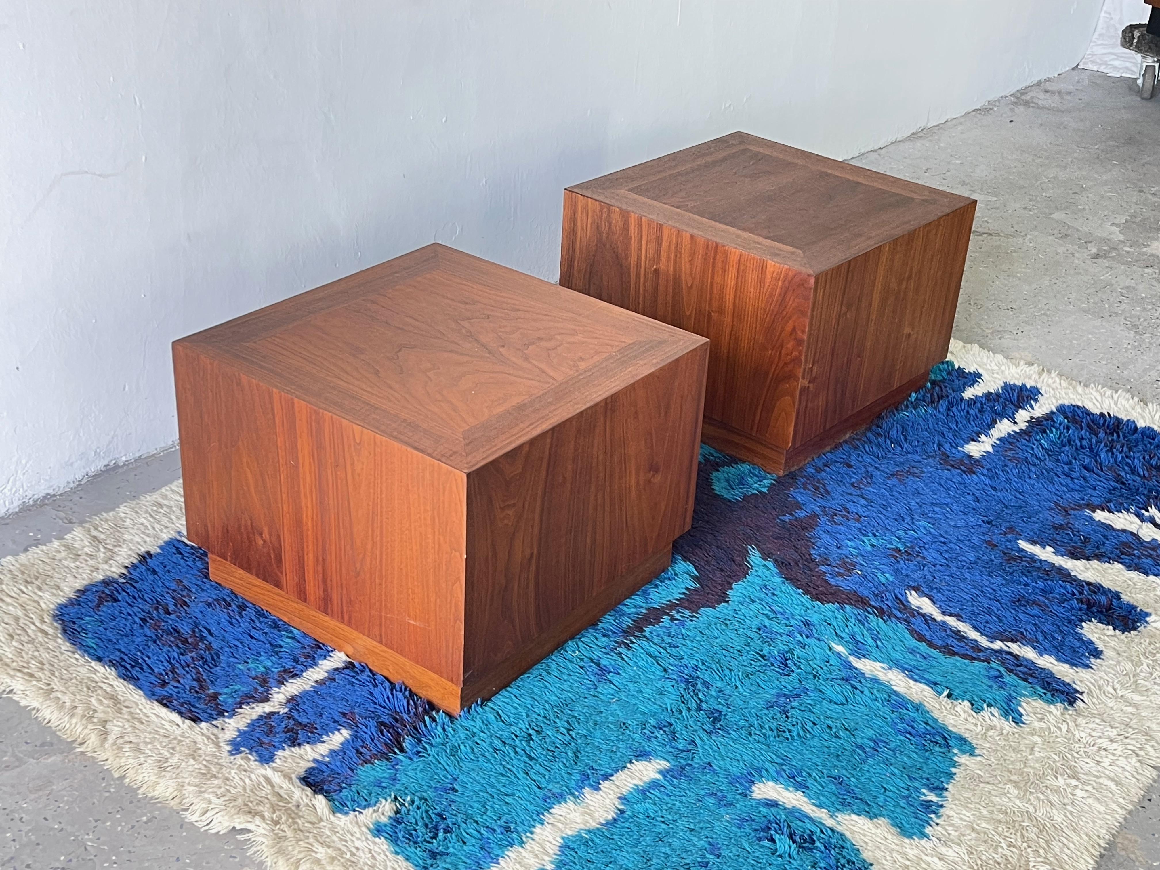 American Mid-Century Modern Cubed / Plinth End Tables Manner of Milo Baughman Design