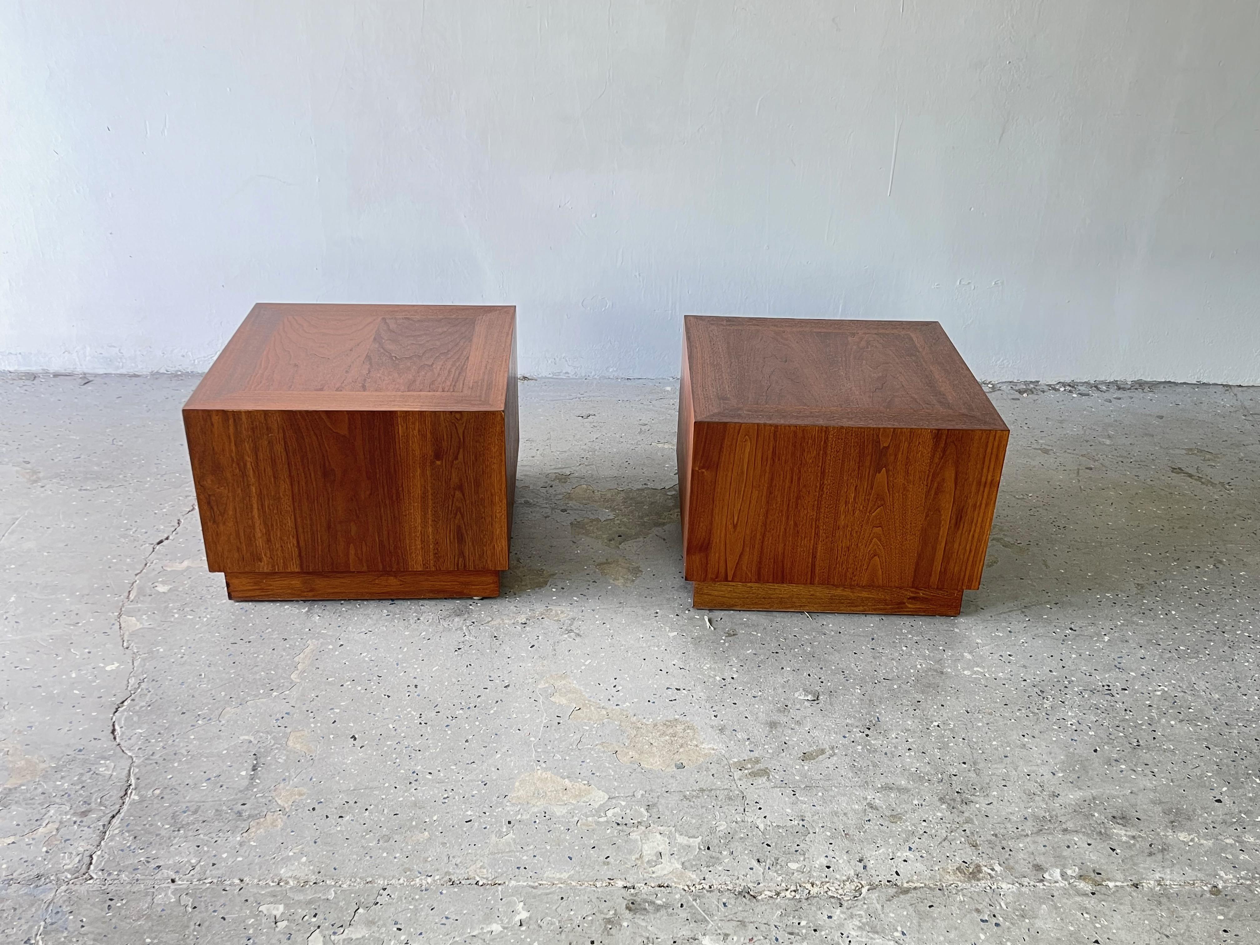 Teak Mid-Century Modern Cubed / Plinth End Tables Manner of Milo Baughman Design
