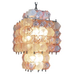 Mid-Century Modern Cubic Pink or Clear Murano Glass Chandelier, AV Mazzega Style