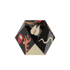 Table d'appoint contemporaine de forme cubique Figures abstraites Marqueterie de bois noir