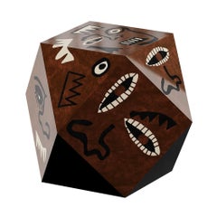 Mid-Century Modern Cubic Shape Side Table Contemporary Print Wood Marquetry