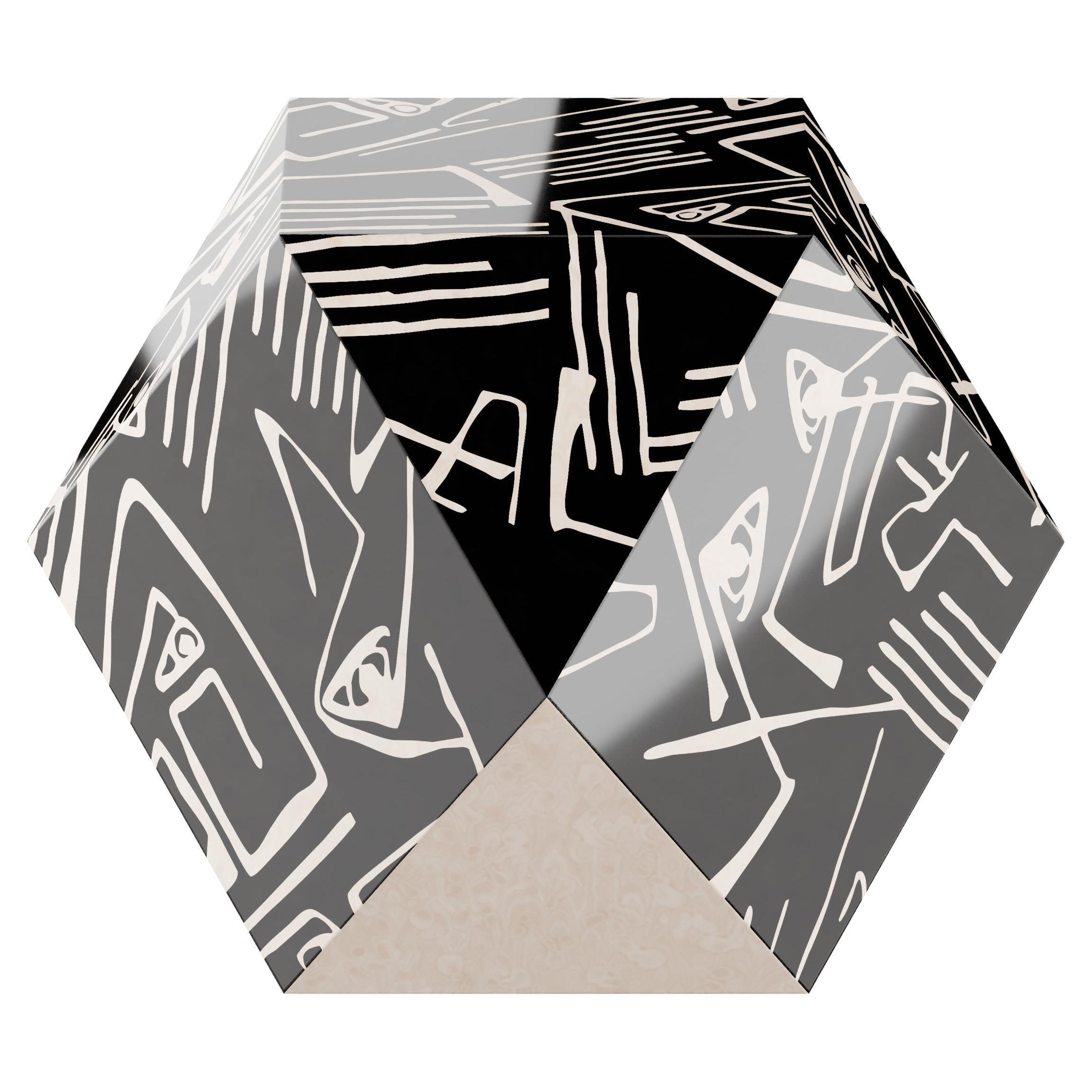 Table d'appoint The Moderns Cubic Shape Abstract Pattern Black & White Wood Marquetry