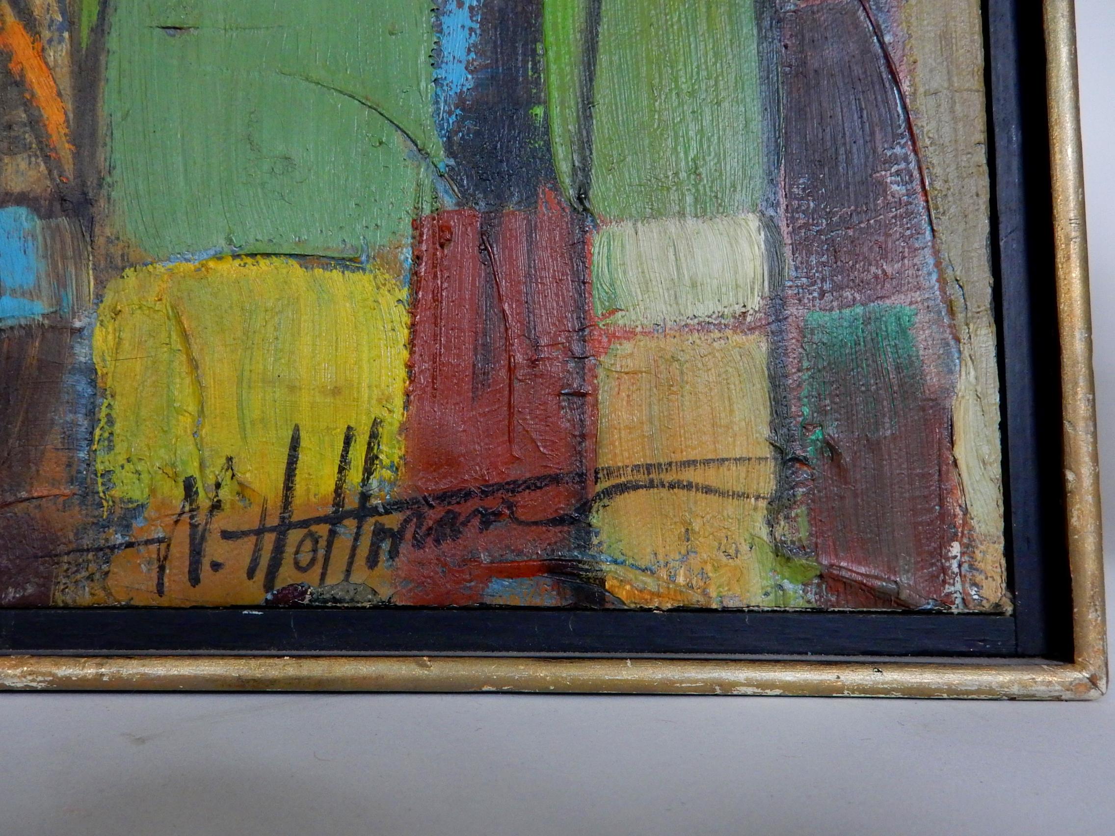 Mid-Century Modern Cubism Oil Painting by Hoffman In Good Condition In Las Vegas, NV