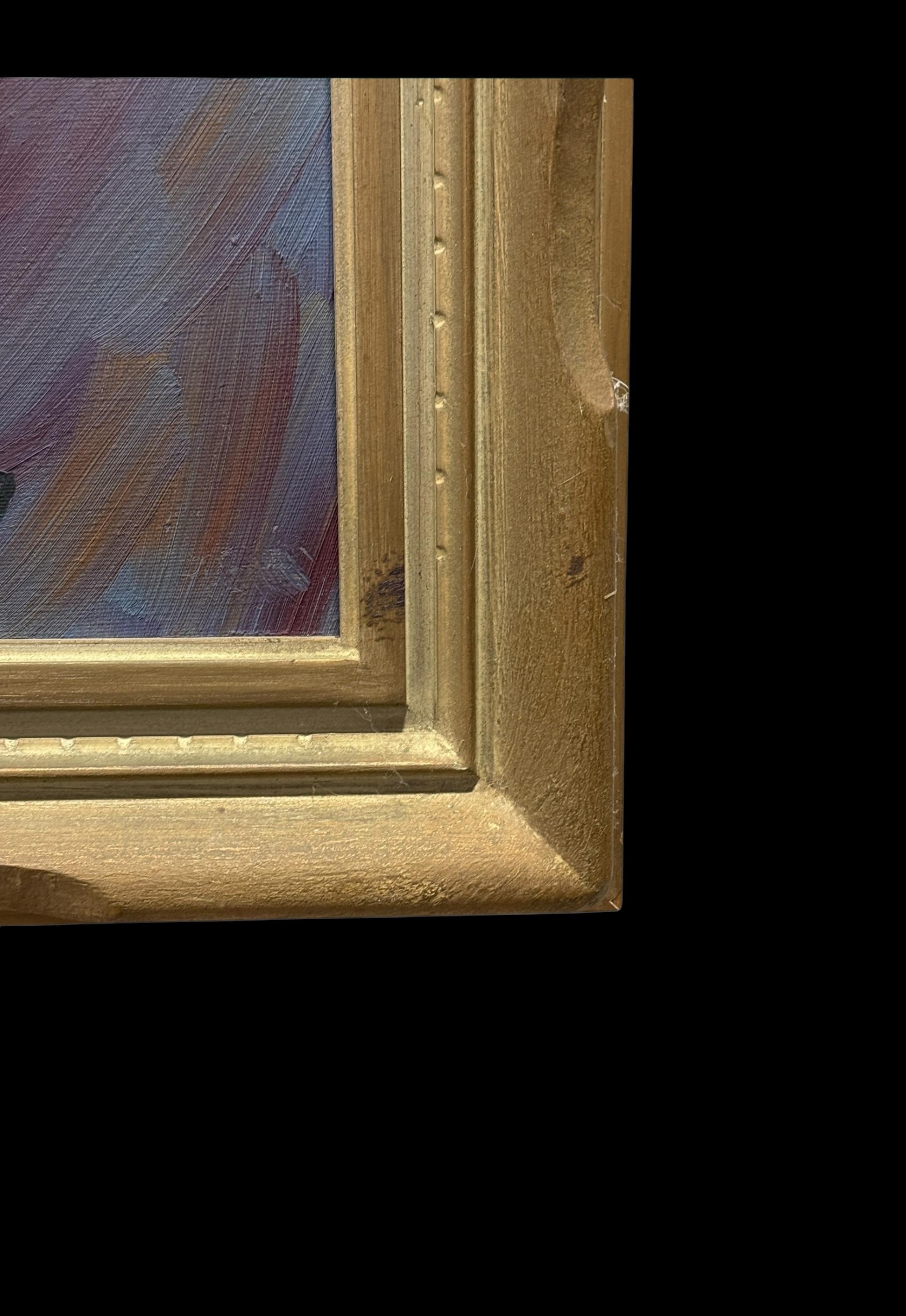Kubistisches abstraktes gerahmtes, signiertes Ölgemälde auf Leinwand, vergoldetes Holz, Mid-Century Modern im Zustand „Gut“ im Angebot in Kennesaw, GA