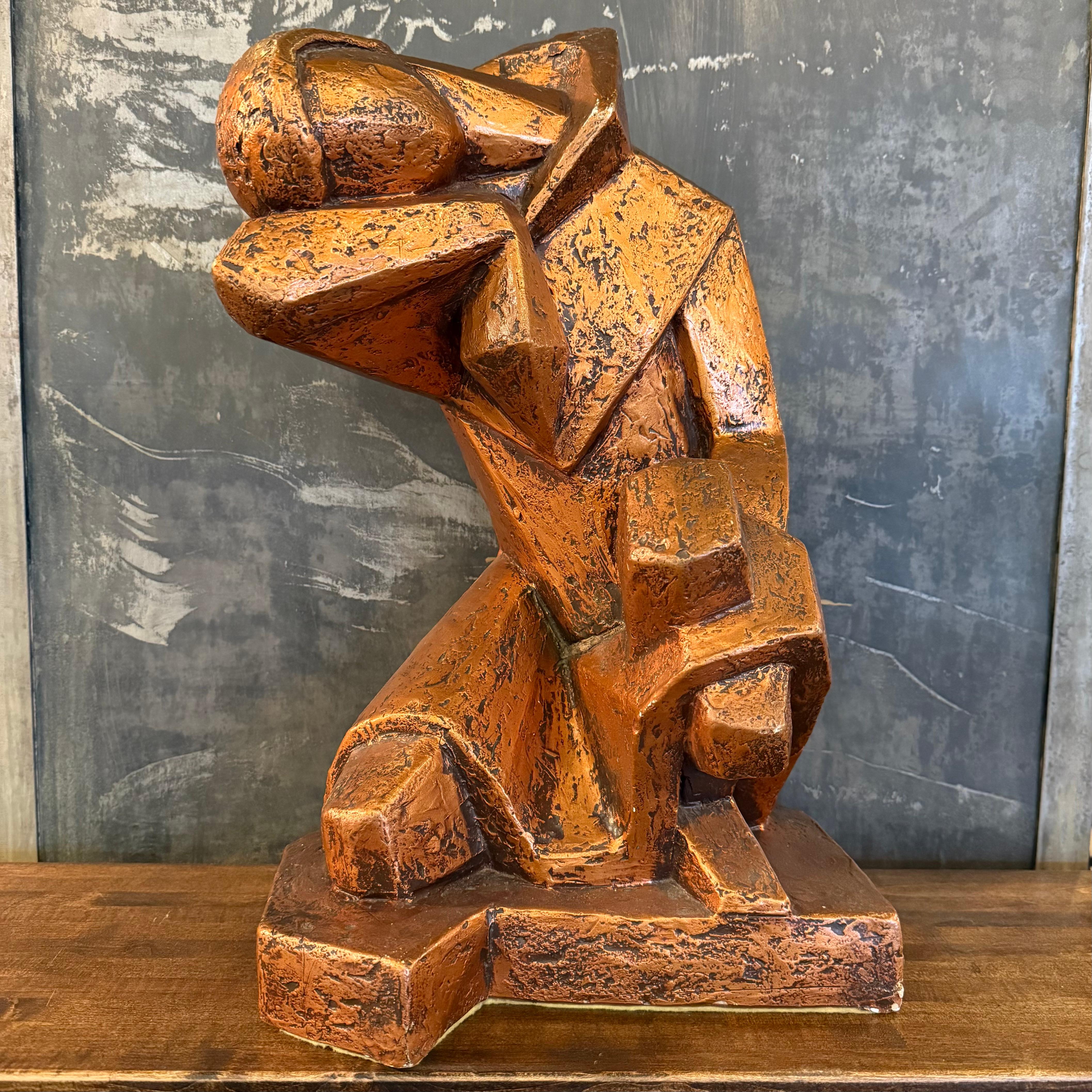 This brutalist Mid-Century Modern sculpture in the style of the Cubist sculptor Jacques Lipchitz stands at 19.5