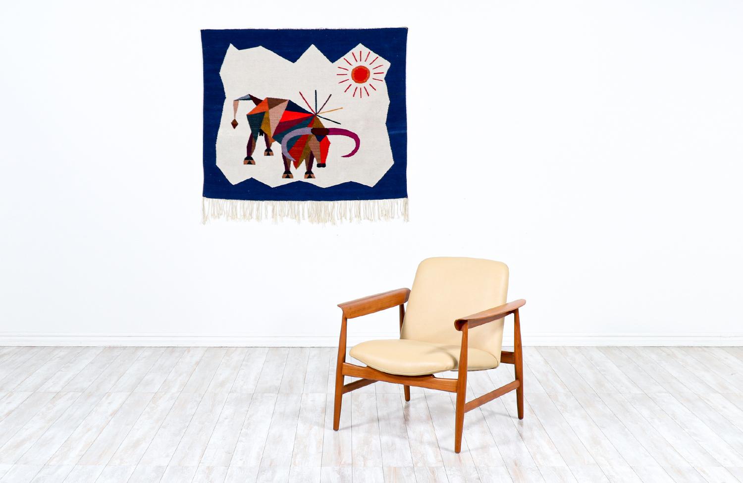 American Mid-Century Modern Cubist Bull Wall Art Tapestry  For Sale