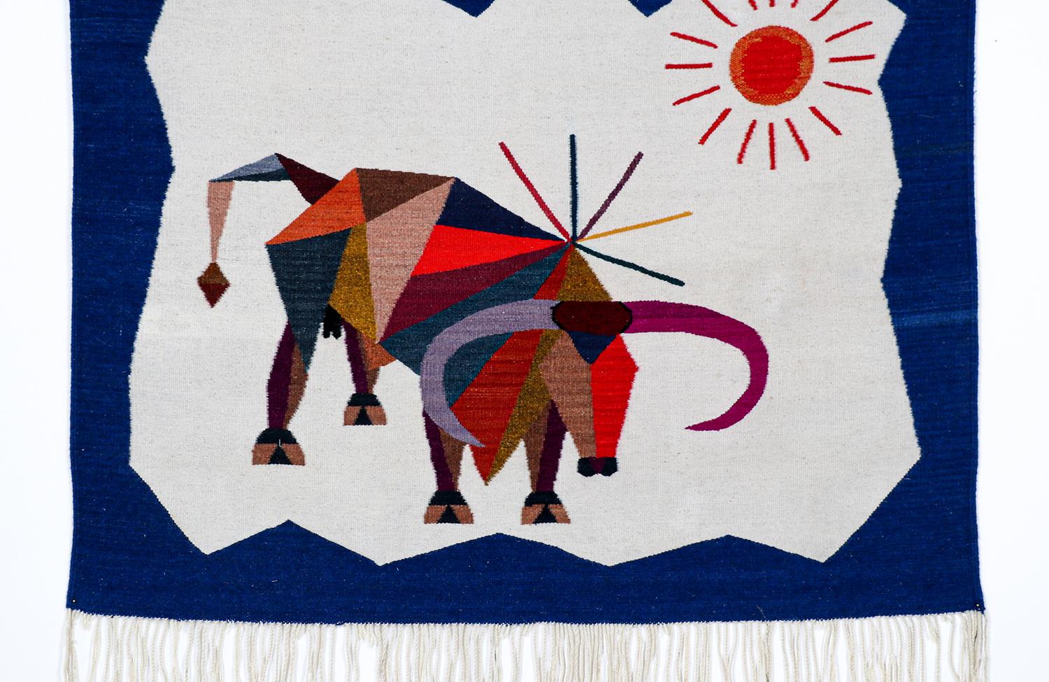 Mid-20th Century Mid-Century Modern Cubist Bull Wall Art Tapestry  For Sale