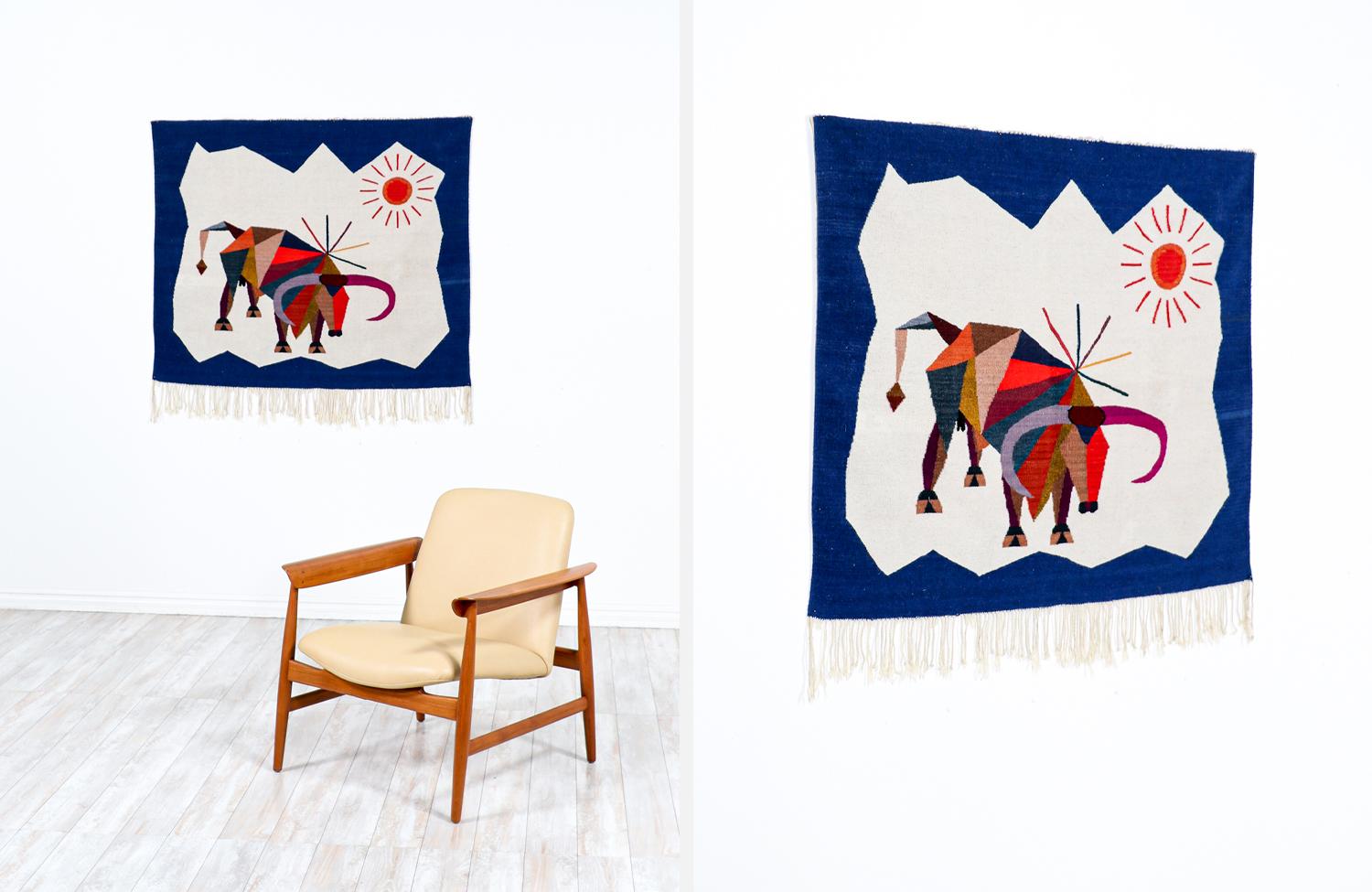 Mid-Century Modern Cubist Bull Wall Art Tapestry  For Sale 1