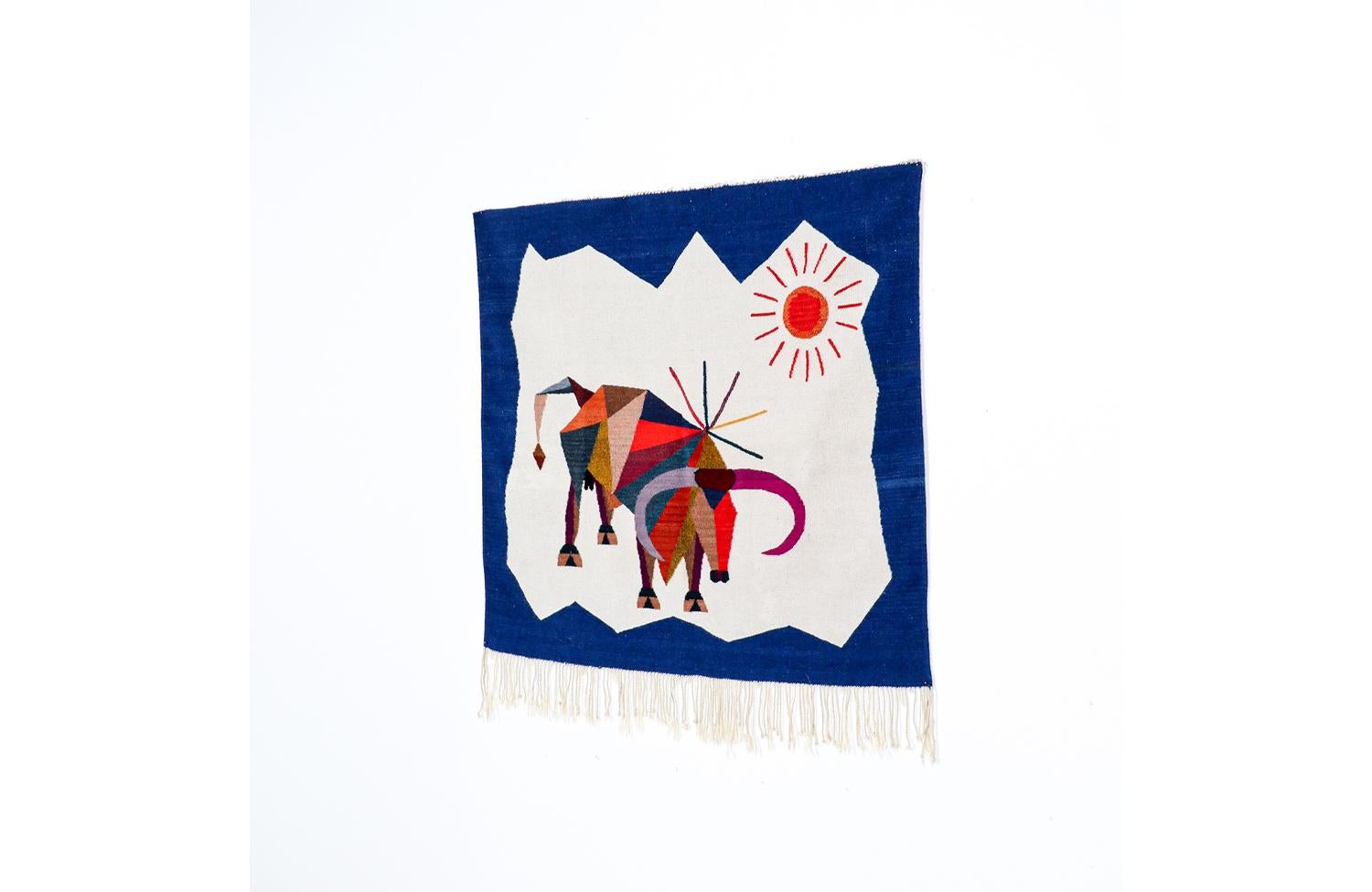 Mid-Century Modern Cubist Bull Wall Art Tapestry  For Sale 2