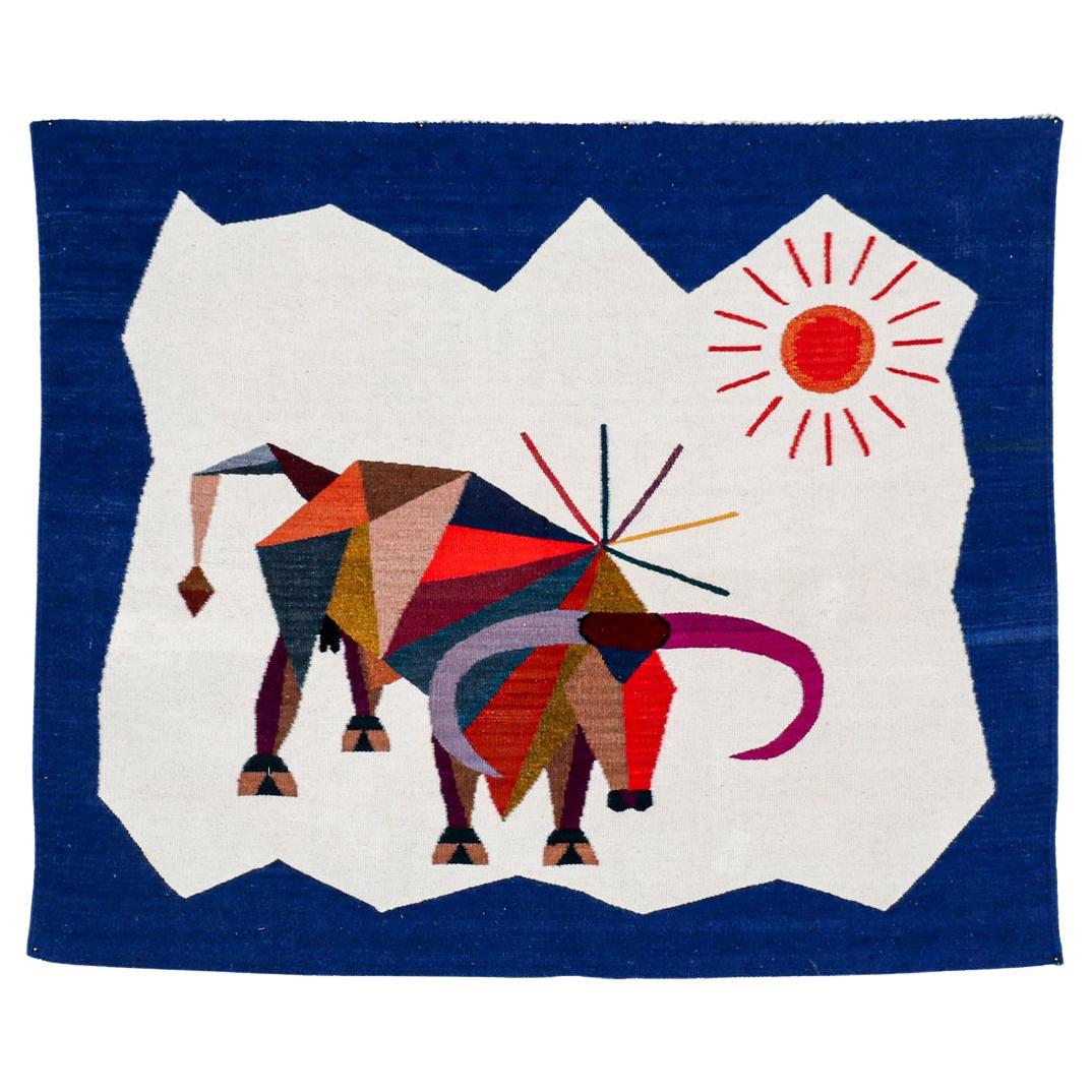 Mid-Century Modern Cubist Bull Wall Art Tapestry  For Sale