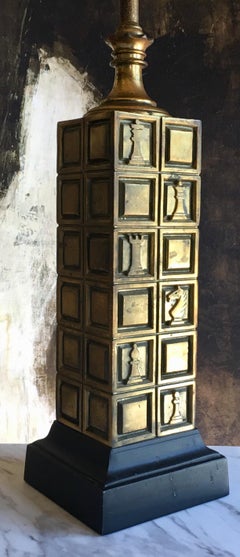 Mid-Century Modern Cubist Chess Motif Table Lamp