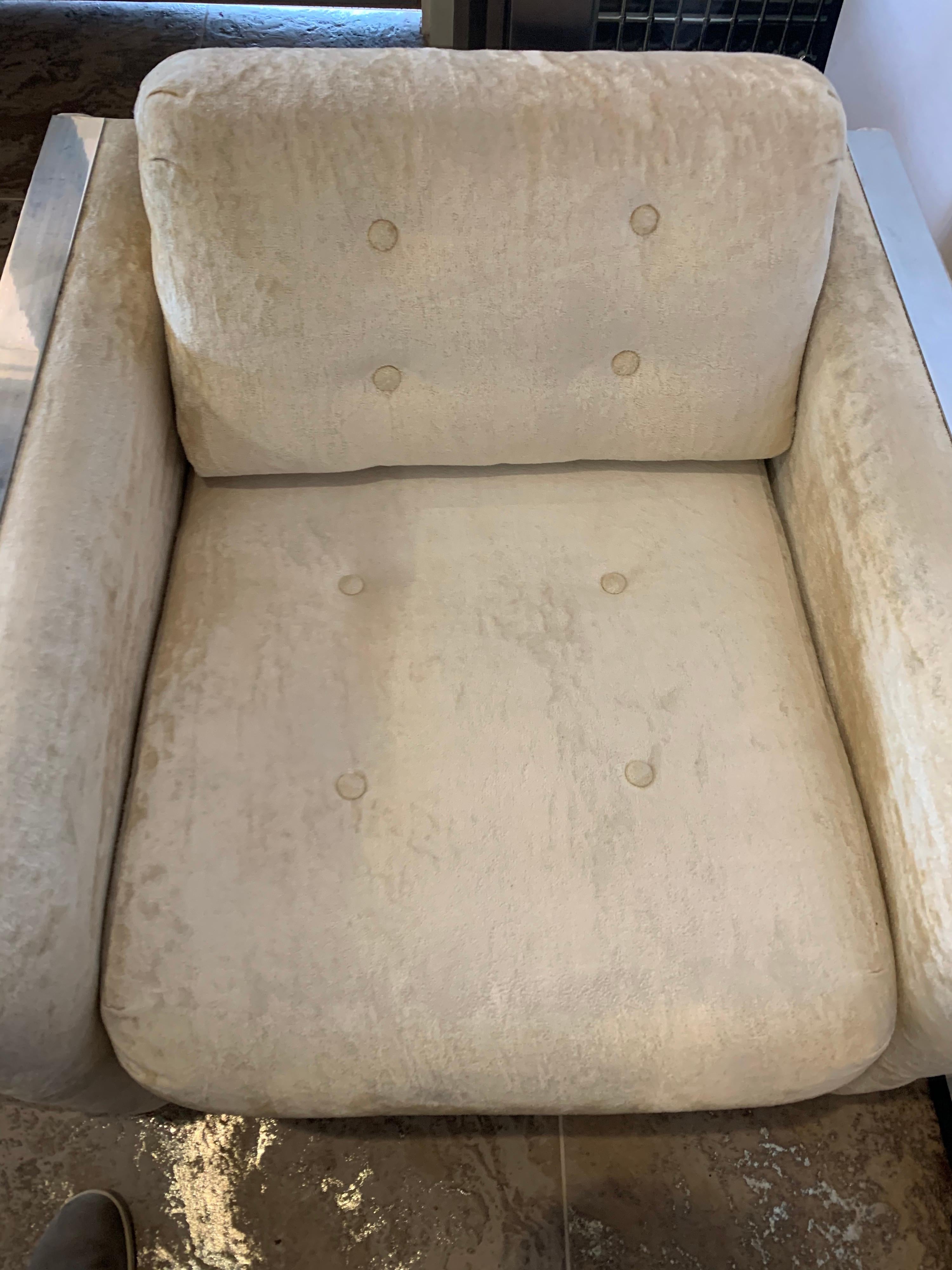 Mid-Century Modern Cubist Chrome and Velvet Fabric Lounge Chair 3