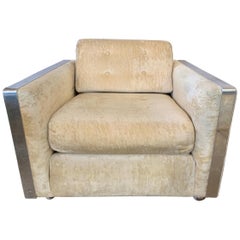Mid-Century Modern Cubist Chrome and Velvet Fabric Lounge Chair