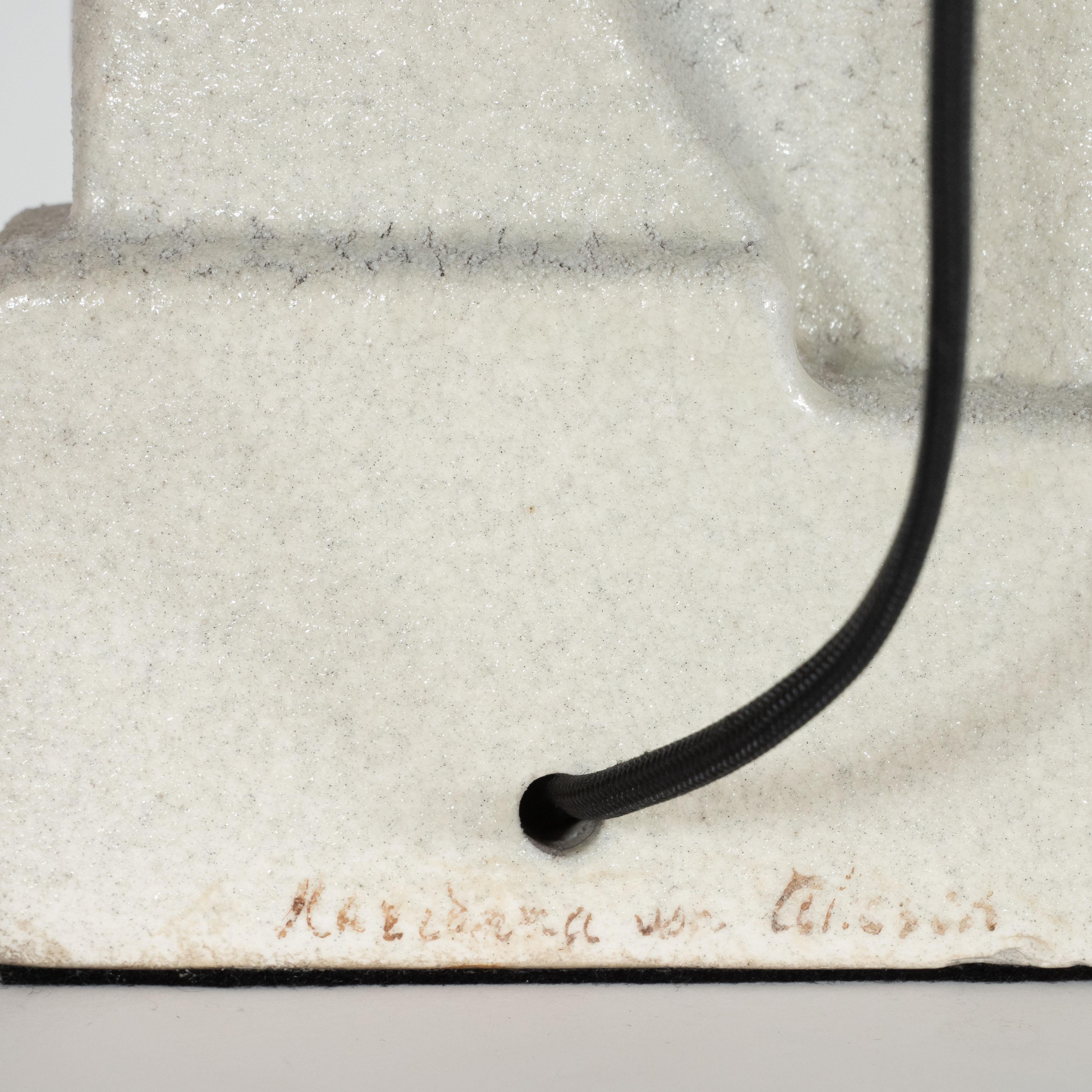 Mid-Century Modern Cubist Crackle Glaze Table Lamp Signed Mariana von Allesch 1