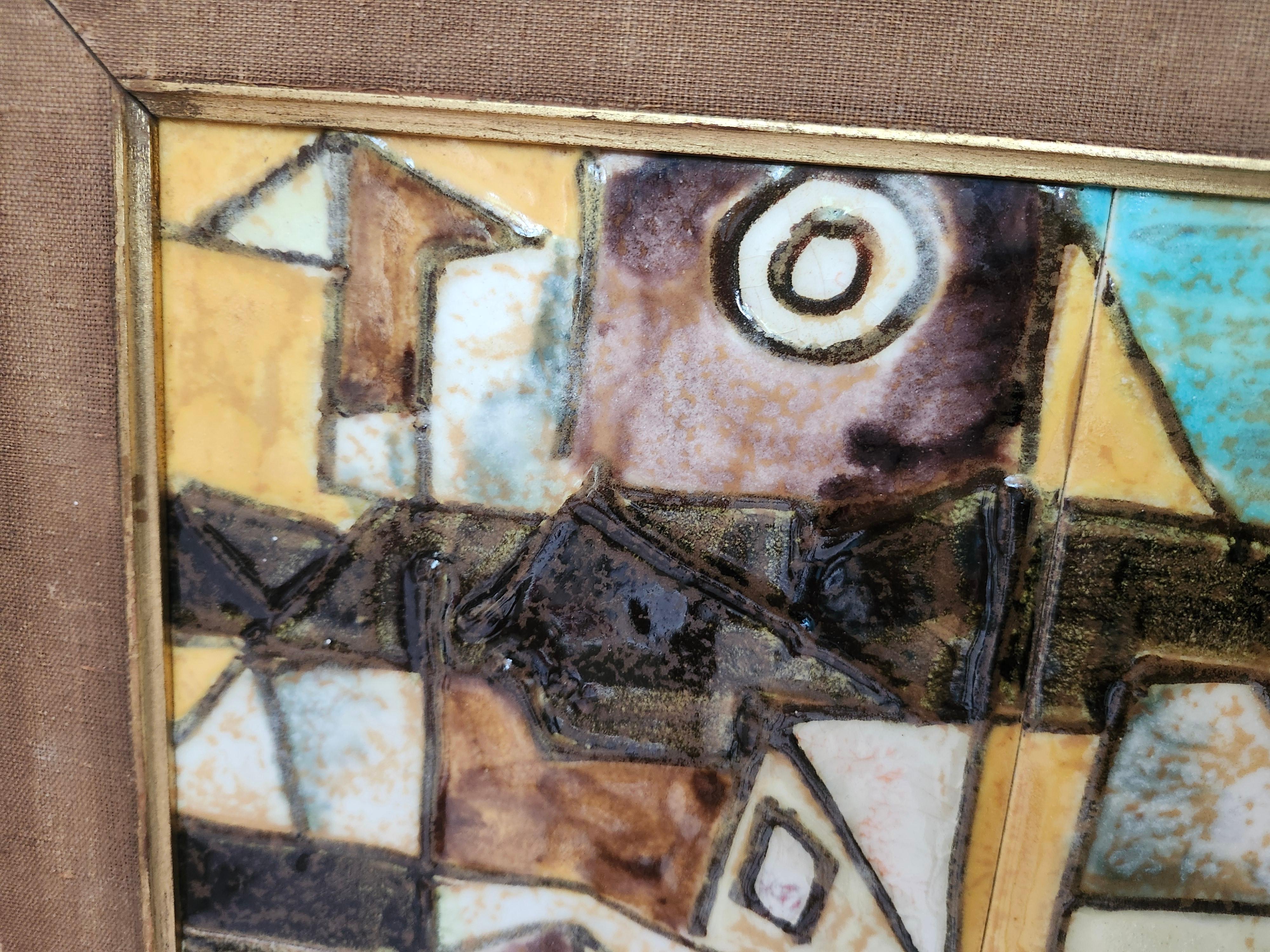 Mid Century Modern Cubist Mediterranean Village Scene in Tile by Harris Strong In Good Condition For Sale In Port Jervis, NY