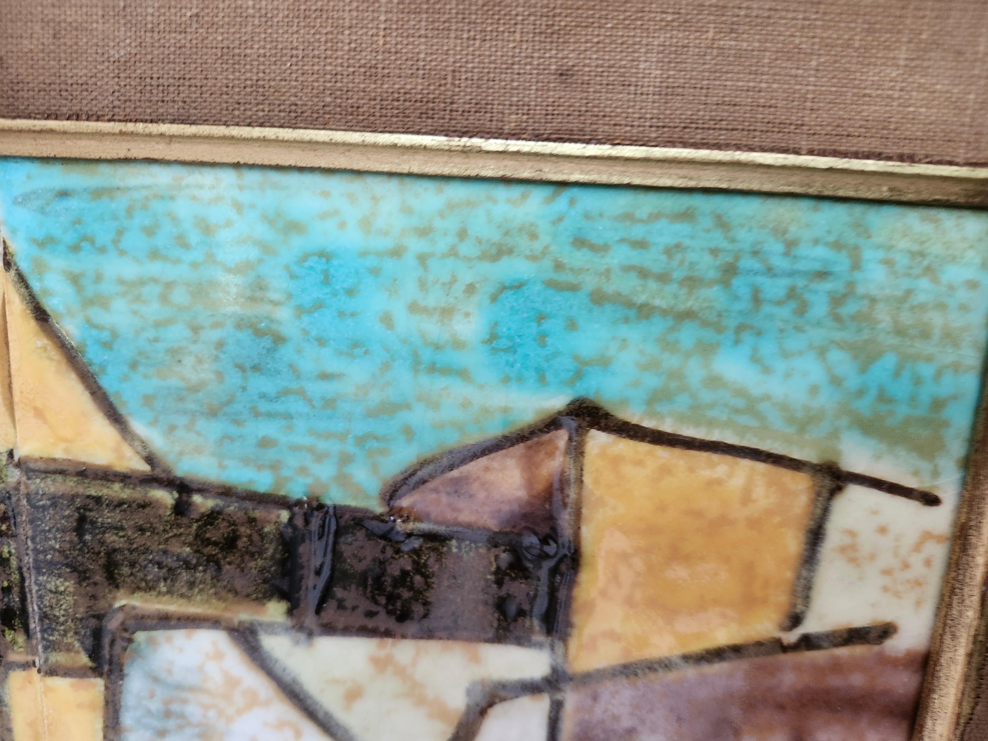 Mid-20th Century Mid Century Modern Cubist Mediterranean Village Scene in Tile by Harris Strong For Sale