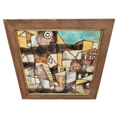 Mid Century Modern Cubist Mediterranean Village Scene in Tile by Harris Strong