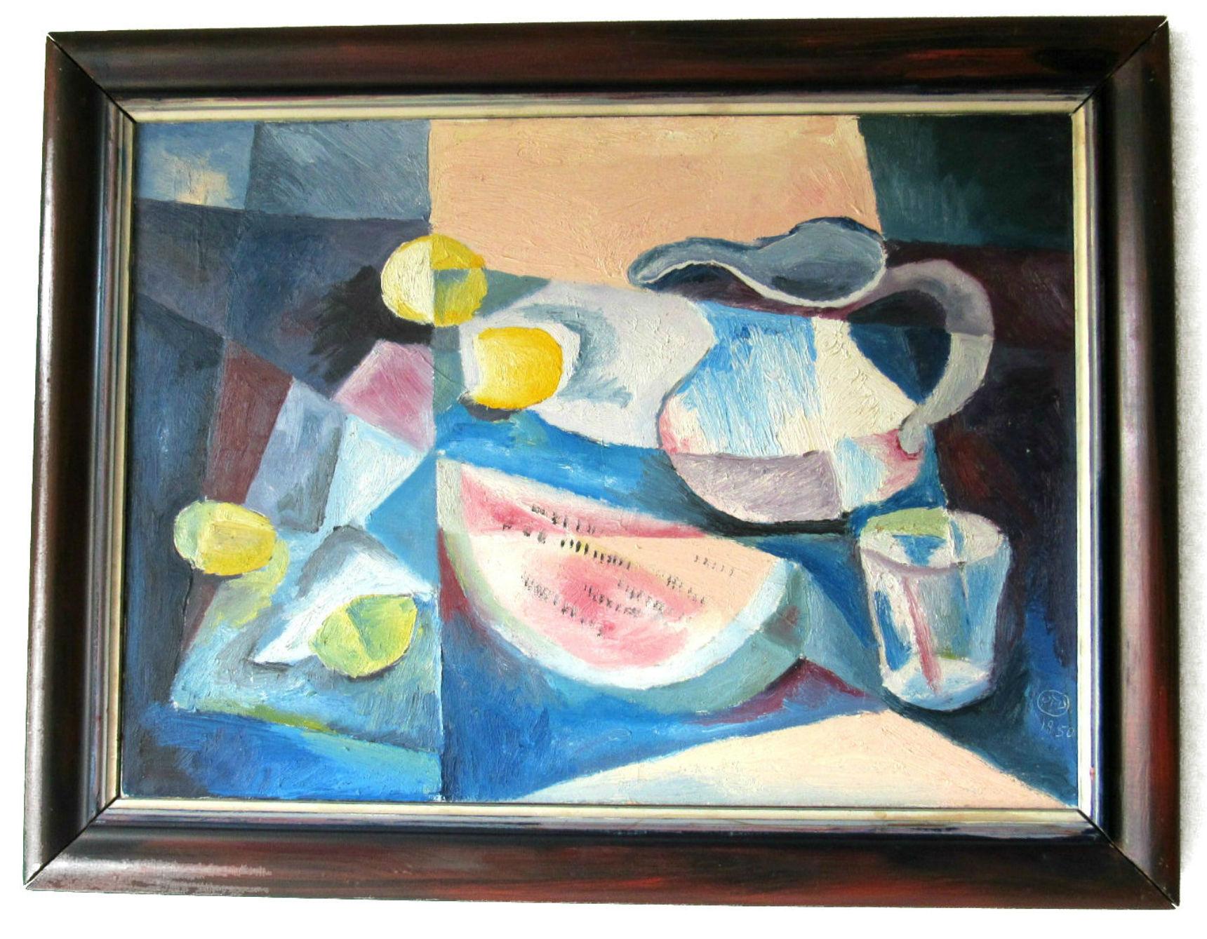 Cubist Oil Painting Signed Dahlquist circa 1950 For Sale 5