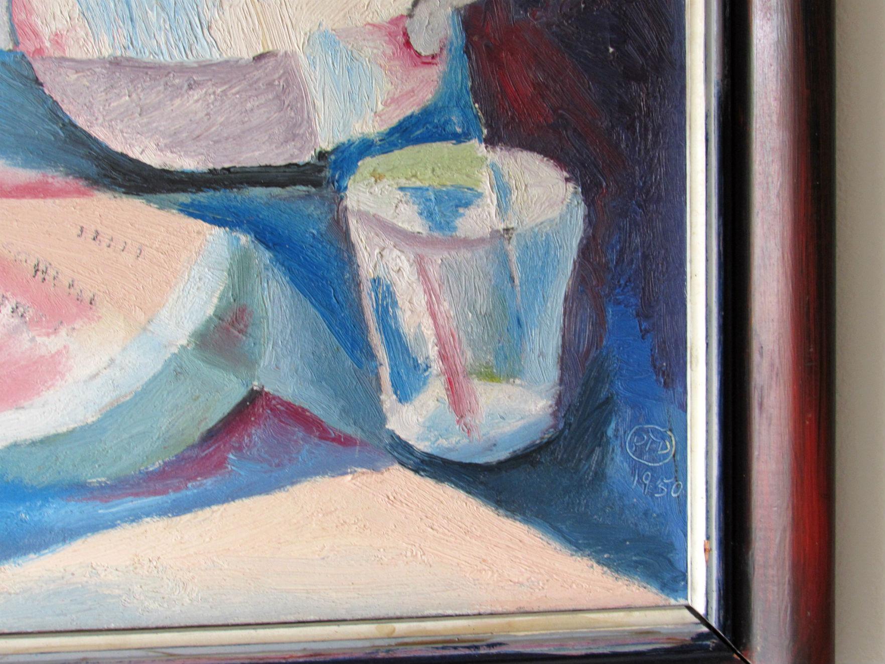 Cubist Oil Painting Signed Dahlquist circa 1950 In Good Condition For Sale In Surprise, AZ
